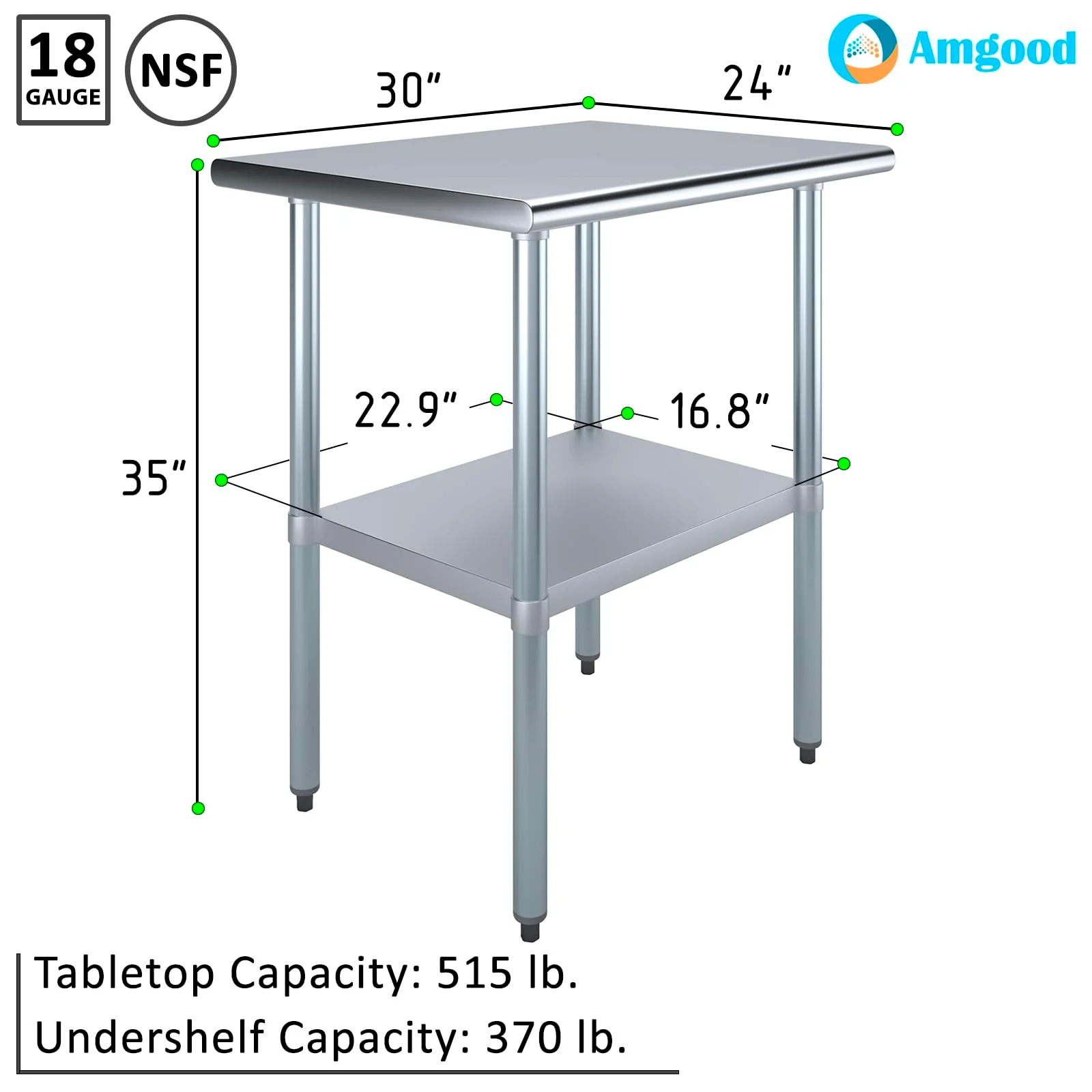 AmGood 24 in. x 30 in. Stainless Steel Work Table | Metal Kitchen Food Prep Table | NSF - Image 8
