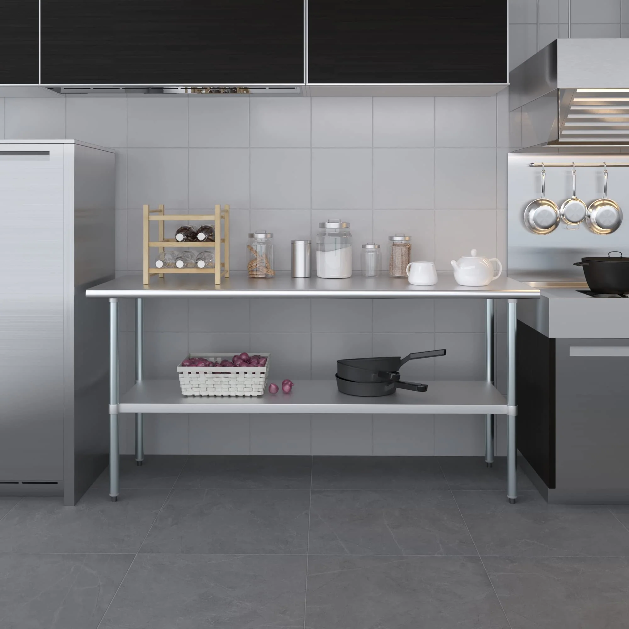 AmGood 24 in. x 72 in. Stainless Steel Work Table | Metal Kitchen Food Prep Table | NSF - Image 2