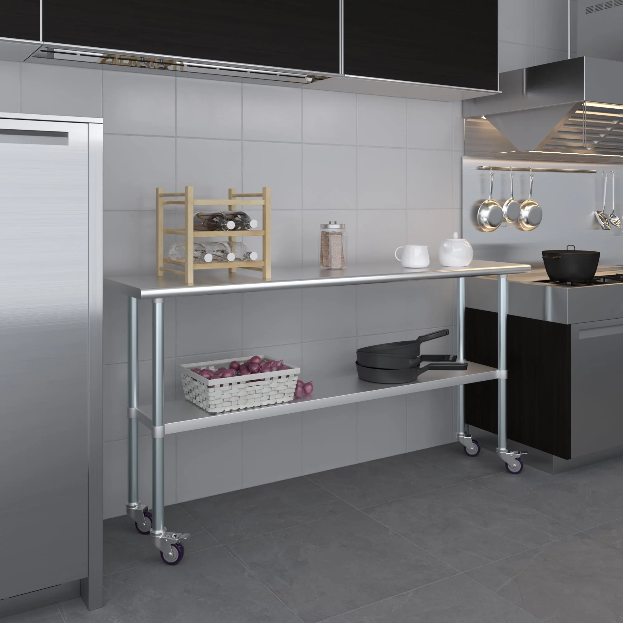 AmGood 24 in. x 72 in. Stainless Steel Work Table with Wheels | Metal Kitchen Food Prep Table | NSF - Image 2