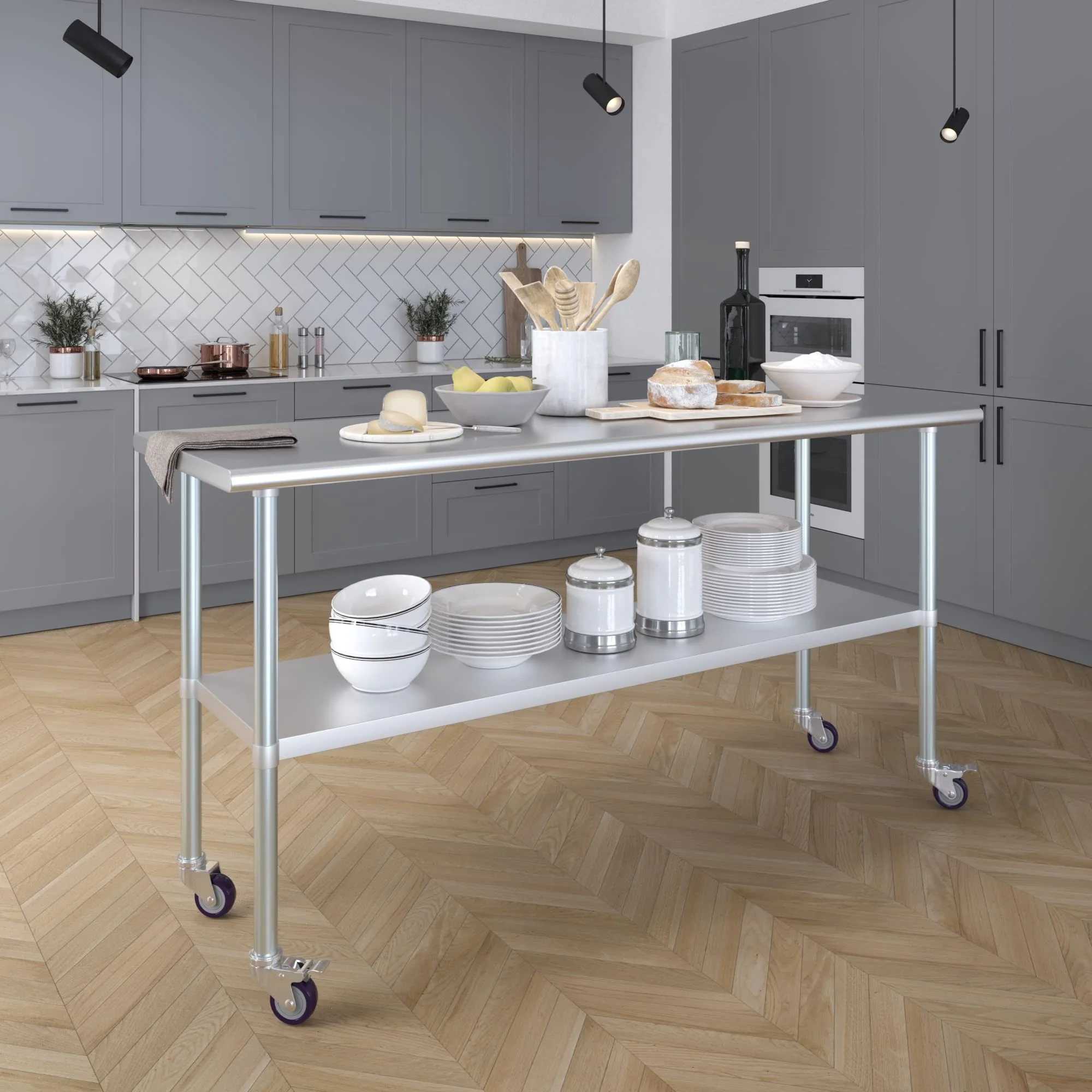 AmGood 24 in. x 72 in. Stainless Steel Work Table with Wheels | Metal Kitchen Food Prep Table | NSF - Image 4