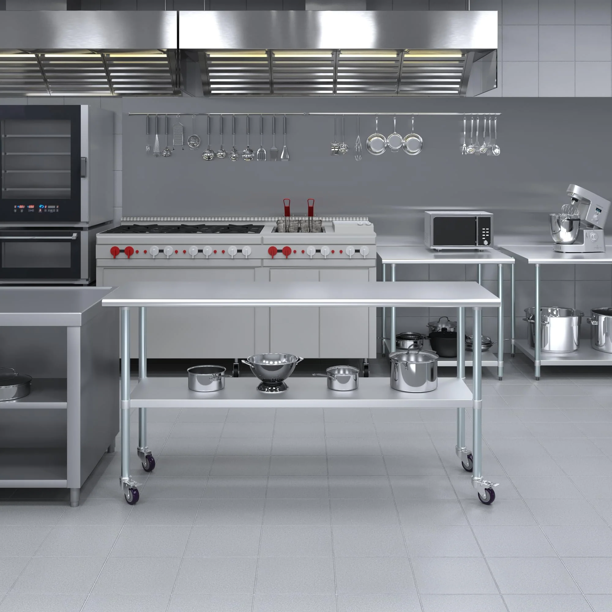 AmGood 24 in. x 72 in. Stainless Steel Work Table with Wheels | Metal Kitchen Food Prep Table | NSF - Image 9