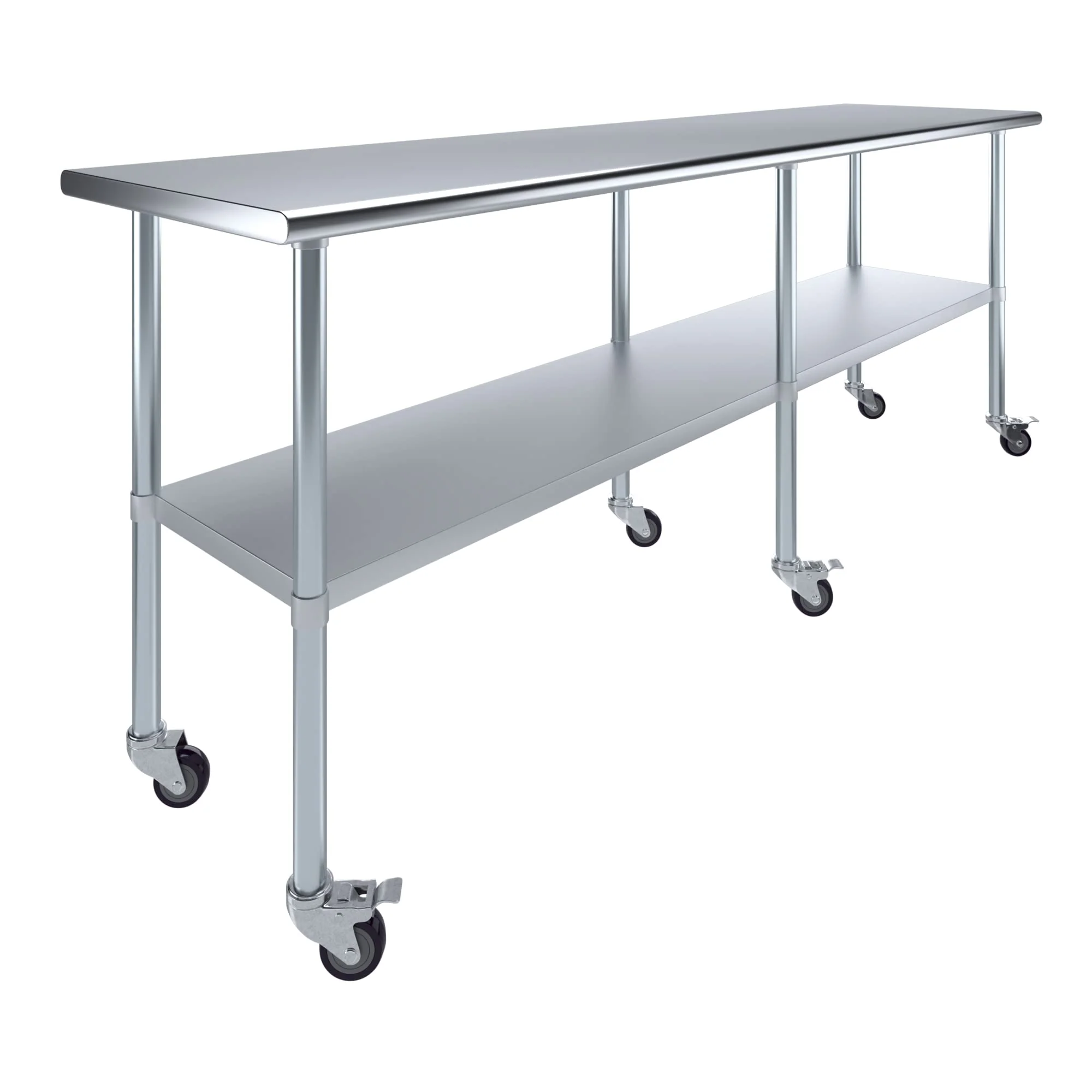 AmGood 24 in. x 96 in. Stainless Steel Work Table with Wheels | Metal Kitchen Food Prep Table | NSF
