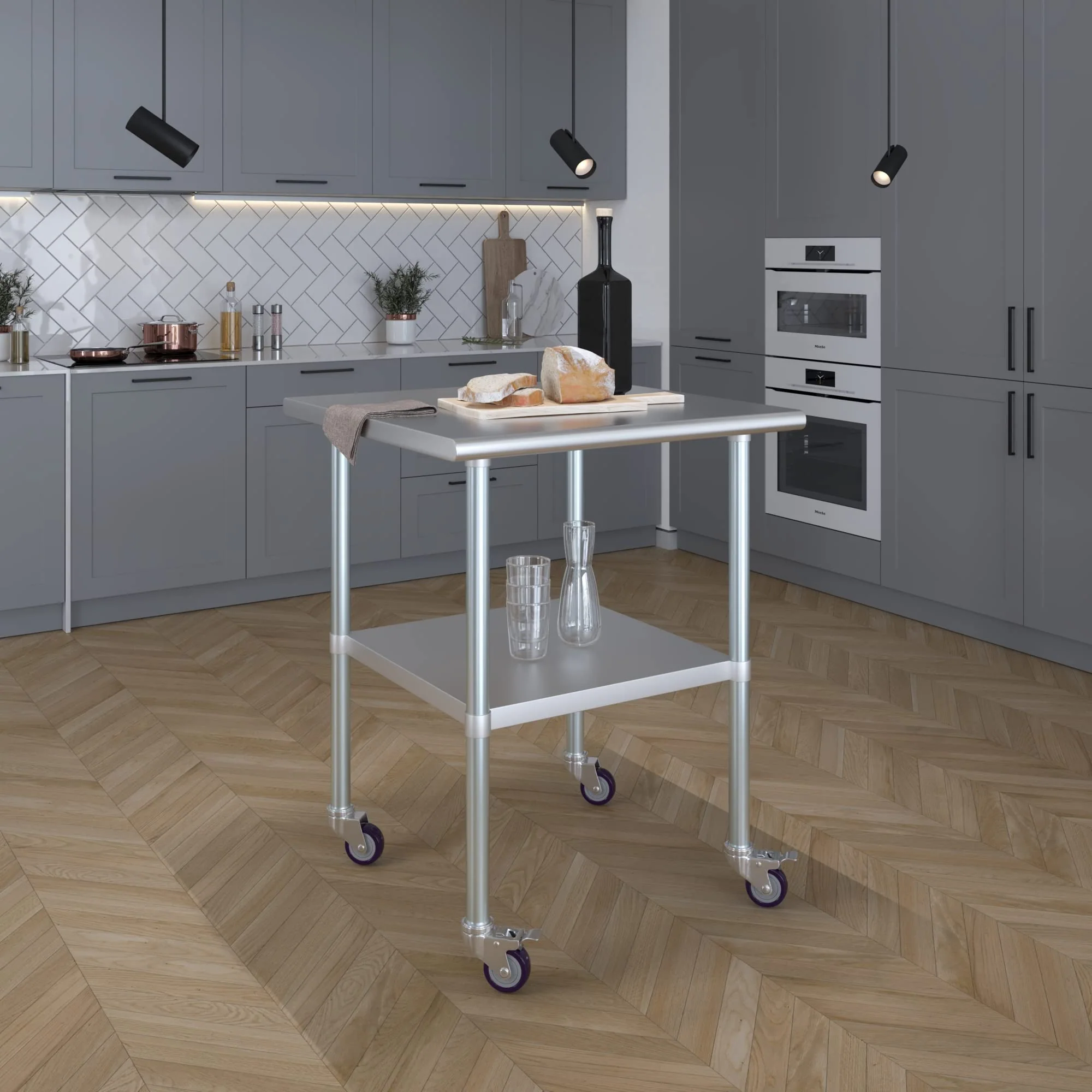 AmGood 30 in. x 30 in. Stainless Steel Work Table with Wheels | Metal Kitchen Food Prep Table | NSF - Image 4