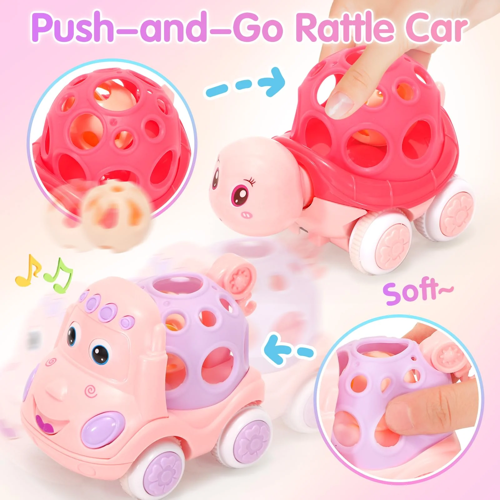 AmiDear Baby Gift for 1-2 Year Old Girl, 10-in-1 Montessori Toys Bus for Baby 6-12-18 Months+, Educational Musical Sensory Learning Toddler Toys Age 1-2, First Christmas and Birthday Gifts Pink - Image 5