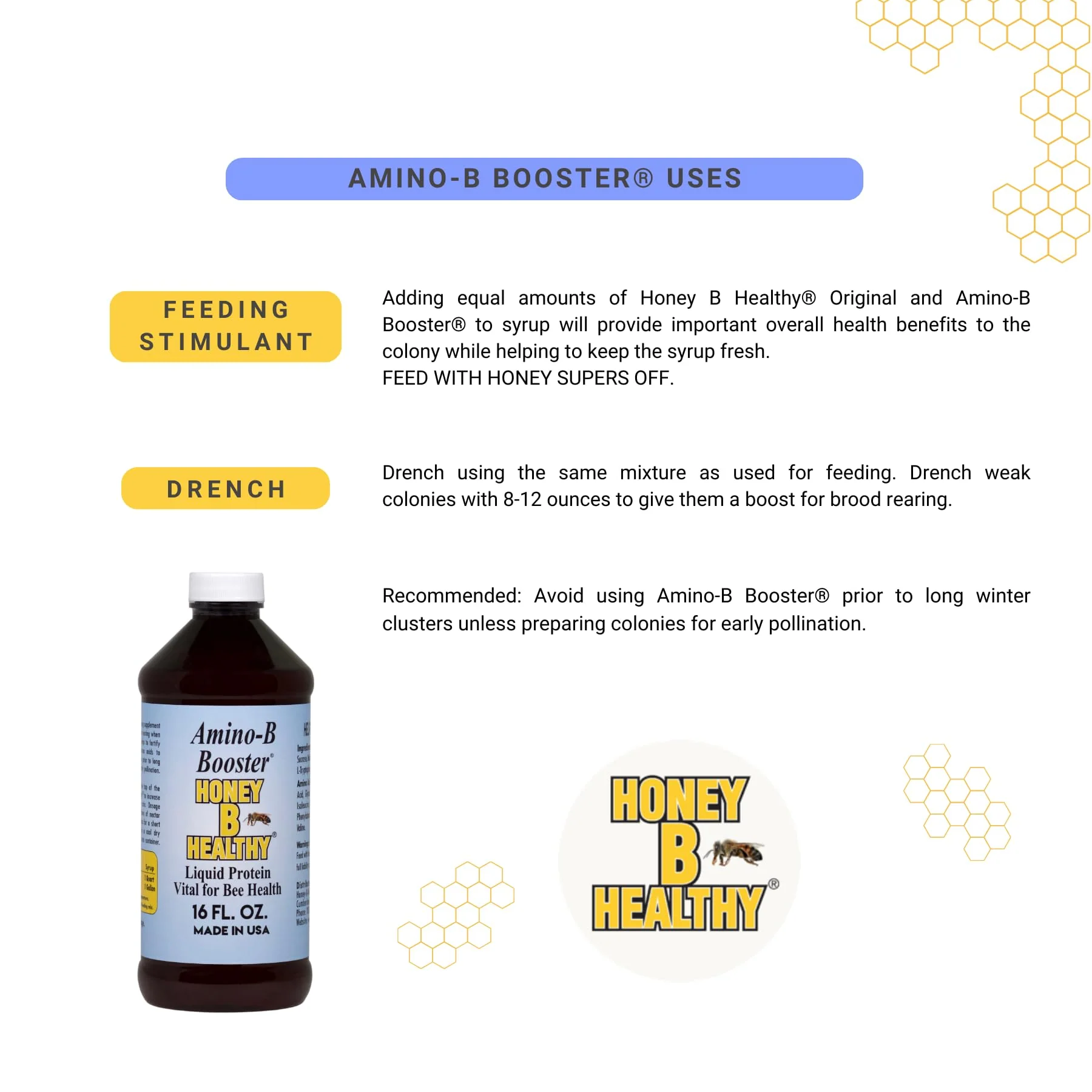 Amino-B Booster 16 oz. Bottle, Liquid Protein Vital for Bee Health - Image 3