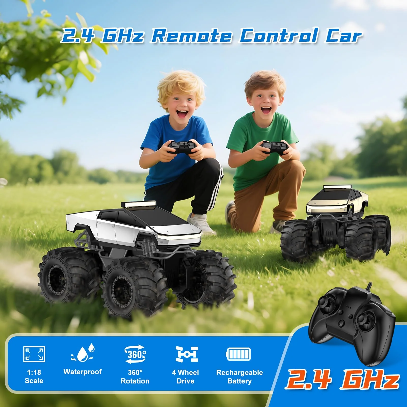 Amphibious Remote Control Car, 1:18 Monster Truck Toys for Boys RC Cars, 2.4 GHz Waterproof RC Trucks, 4WD All Terrain Off-Road Pickup, Kids Christmas Birthday Gifts Present Boys Girls Toys Ages 6+ - Image 7