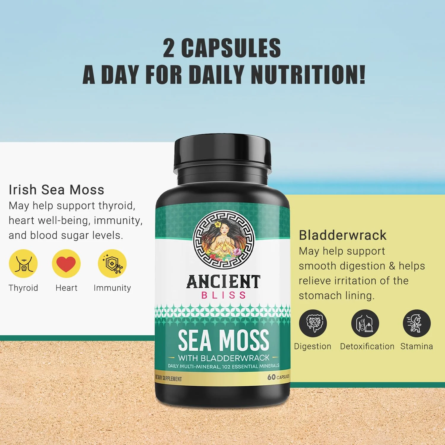 Ancient Bliss Organic Irish Sea Moss Pills - Dr Sebi Wildcrafted Seamoss Capsules | Thyroid, Healthy Skin & Gut Support | 120 Capsules - Image 7