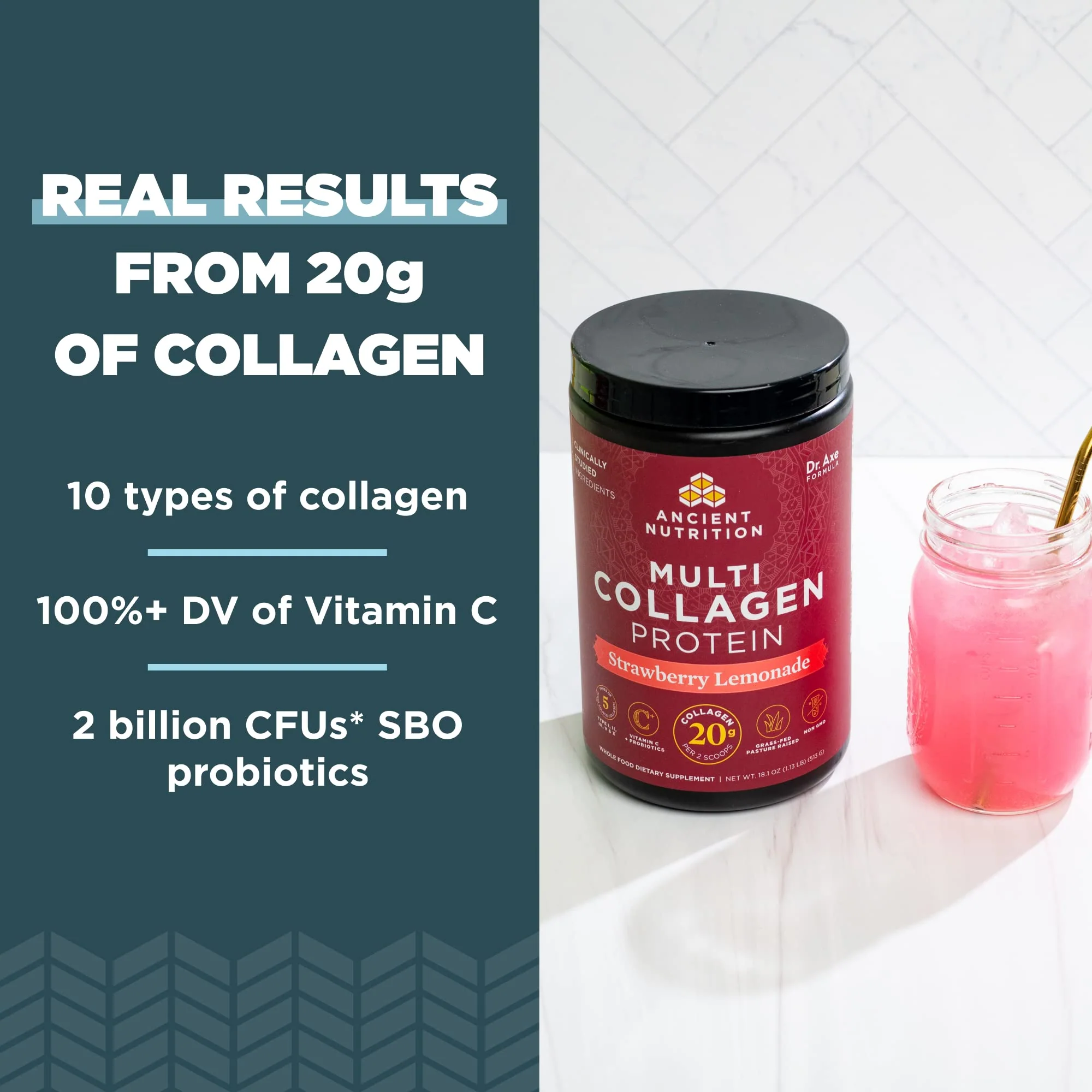 Ancient Nutrition Collagen Peptides Powder, Multi Collagen Protein, Women & Men, Vitamin C, Probiotics, Hydrolyzed Collagen, Supports Skin, Joints, Gut Health, Strawberry Lemonade, 24 Servings - Image 6