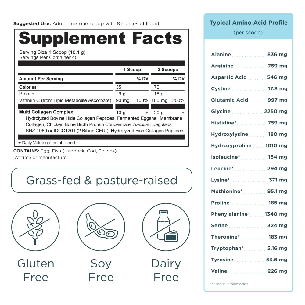 Ancient Nutrition Collagen Powder Protein with Probiotics, Unflavored Multi Collagen Protein with Vitamin C, 45 Servings, Hydrolyzed Collagen Peptides Supports Skin and Nails, Gut Health, 16oz - Image 3