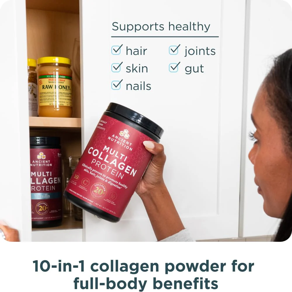 Ancient Nutrition Collagen Powder Protein with Probiotics, Unflavored Multi Collagen Protein with Vitamin C, 45 Servings, Hydrolyzed Collagen Peptides Supports Skin and Nails, Gut Health, 16oz - Image 4