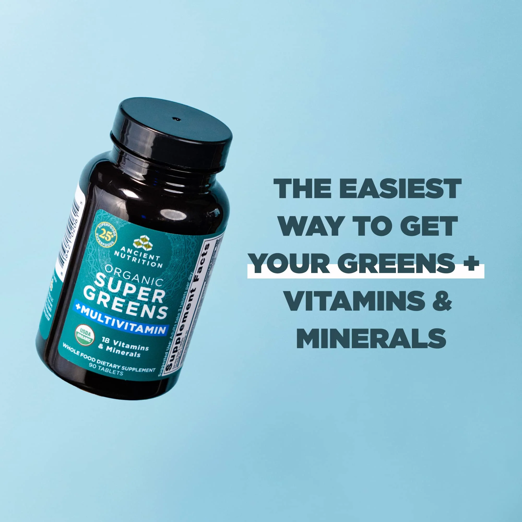 Ancient Nutrition Supergreens Multivitamin Tablets, Organic Superfood Powder with Multivitamins Made from Real Fruits, Vegetables and Herbs, for Digestive and Energy Support, 90 Count - Image 3