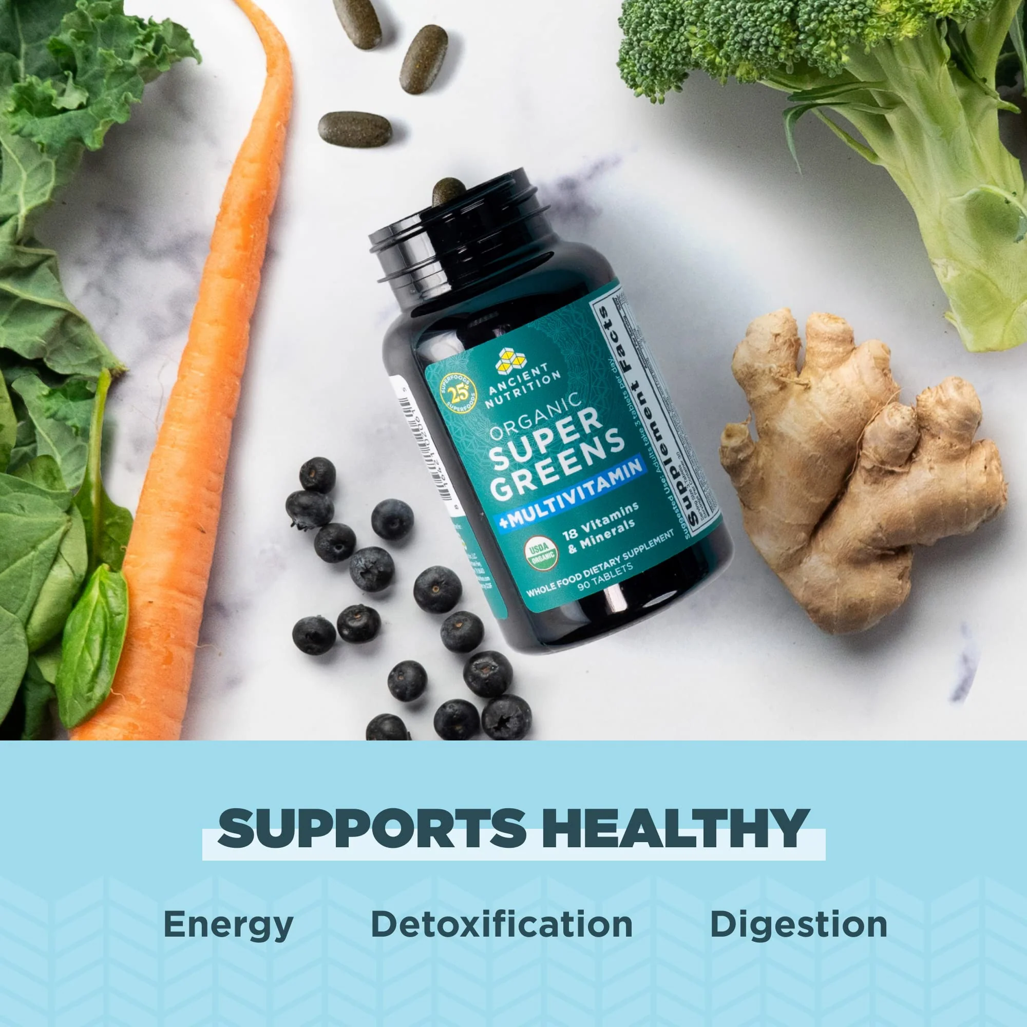 Ancient Nutrition Supergreens Multivitamin Tablets, Organic Superfood Powder with Multivitamins Made from Real Fruits, Vegetables and Herbs, for Digestive and Energy Support, 90 Count - Image 5