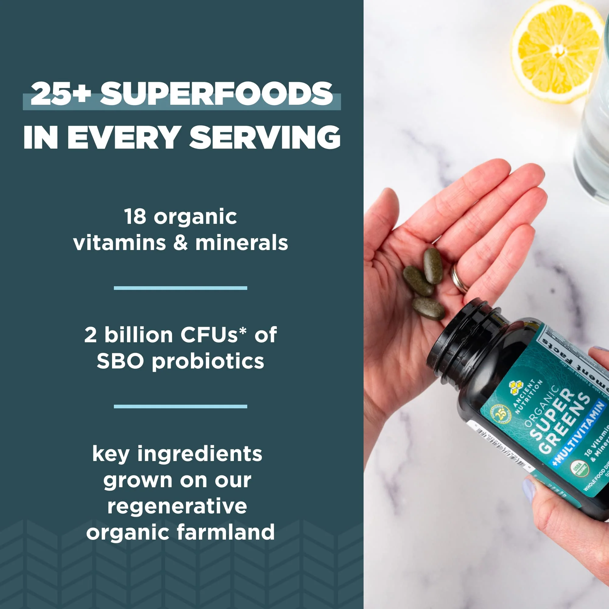 Ancient Nutrition Supergreens Multivitamin Tablets, Organic Superfood Powder with Multivitamins Made from Real Fruits, Vegetables and Herbs, for Digestive and Energy Support, 90 Count - Image 6