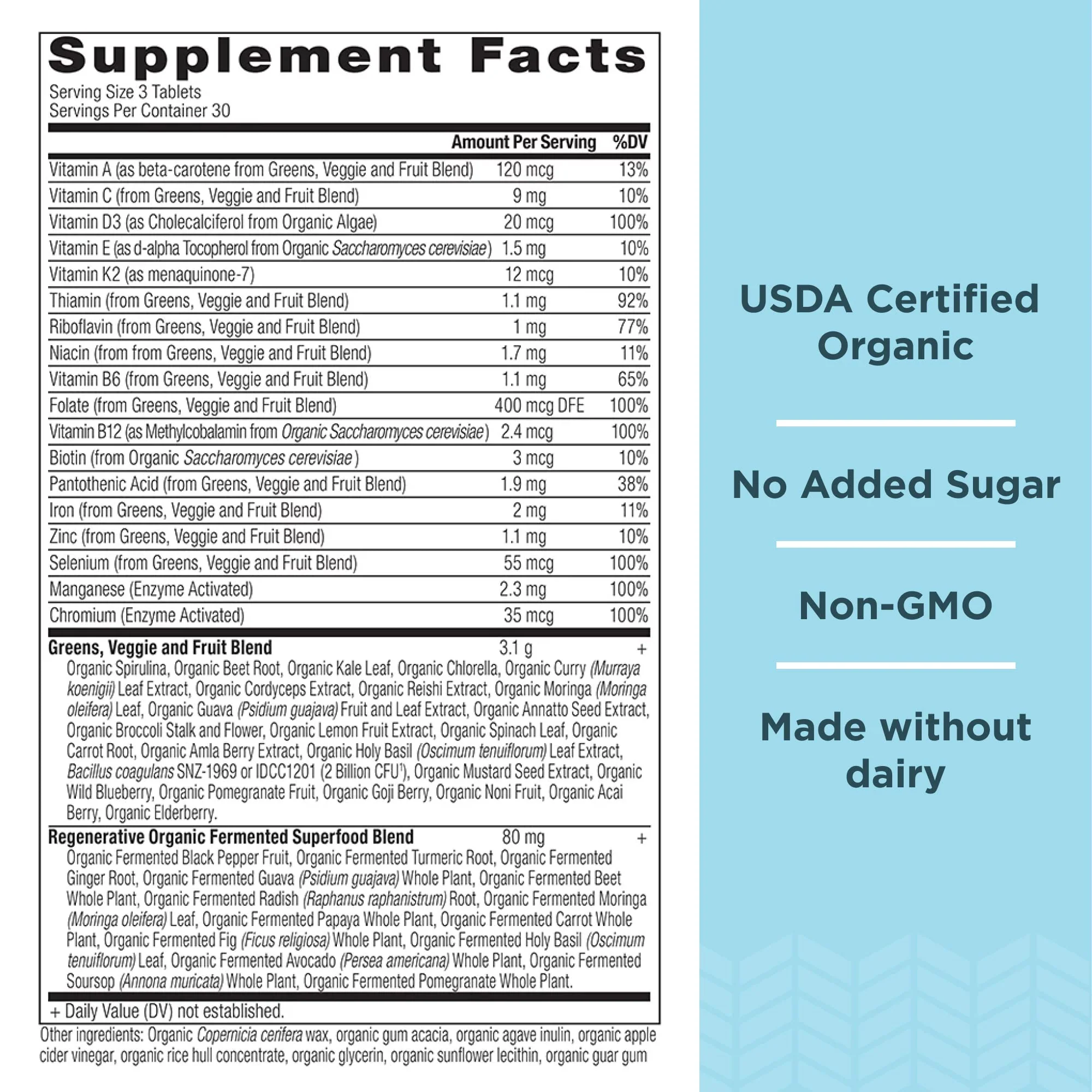 Ancient Nutrition Supergreens Multivitamin Tablets, Organic Superfood Powder with Multivitamins Made from Real Fruits, Vegetables and Herbs, for Digestive and Energy Support, 90 Count - Image 7