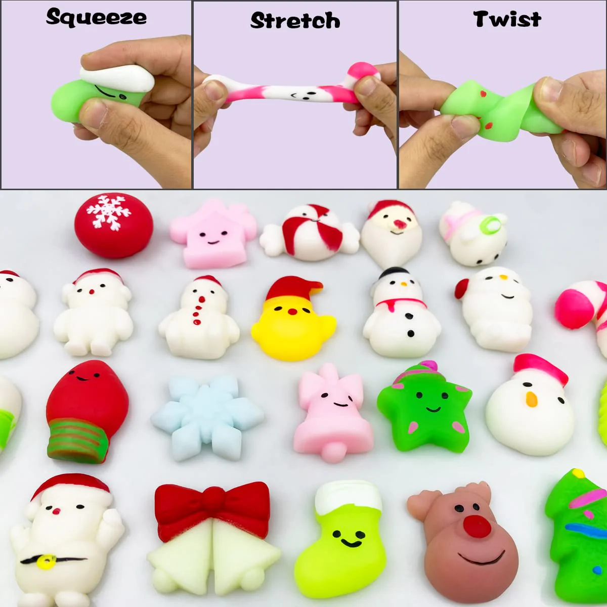 Anditoy 100 PCS Christmas Mochi Squishy Toys Squishies Christmas Toys for Kids Girls Boys Toddlers Christmas Party Favors Stocking Stuffers Gifts - Image 5