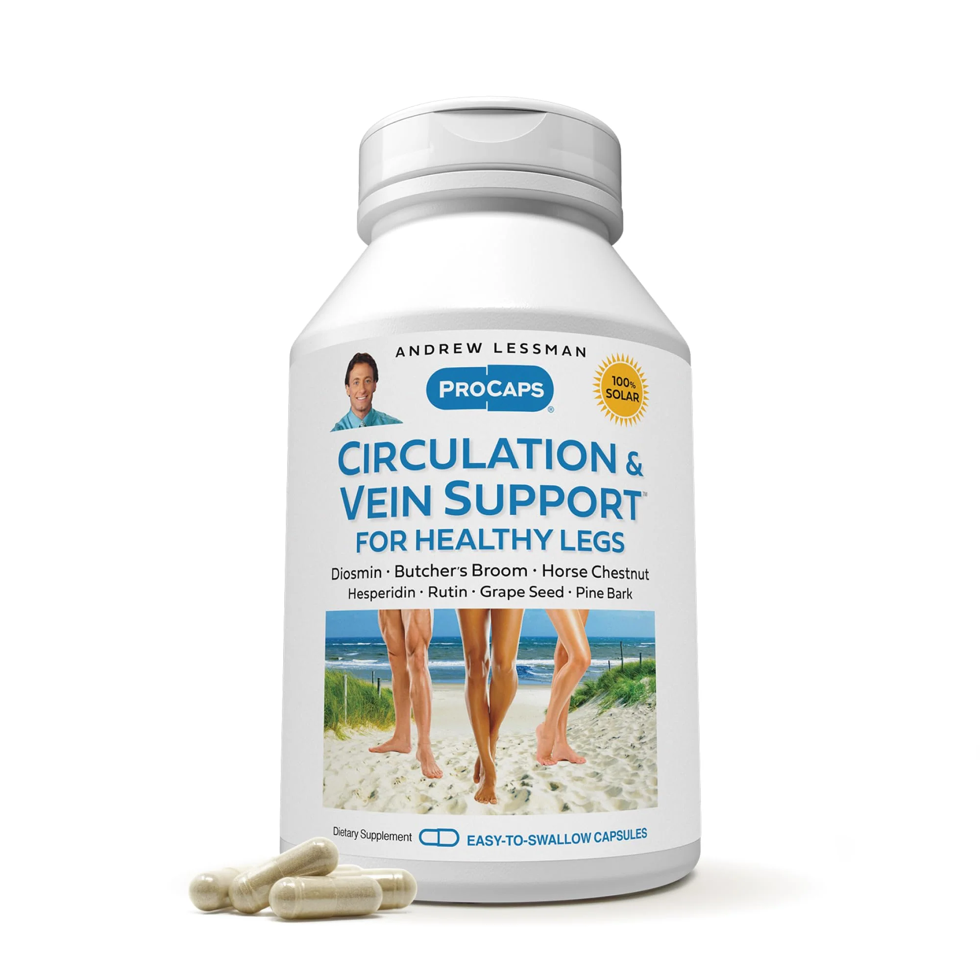 ANDREW LESSMAN Circulation, Vein Support for Healthy Legs 180 Capsules - High Bioactivity Diosmin, Butcher's Broom, Visibly Reduces Swelling and Discomfort in Feet, Ankles, Calves, Legs
