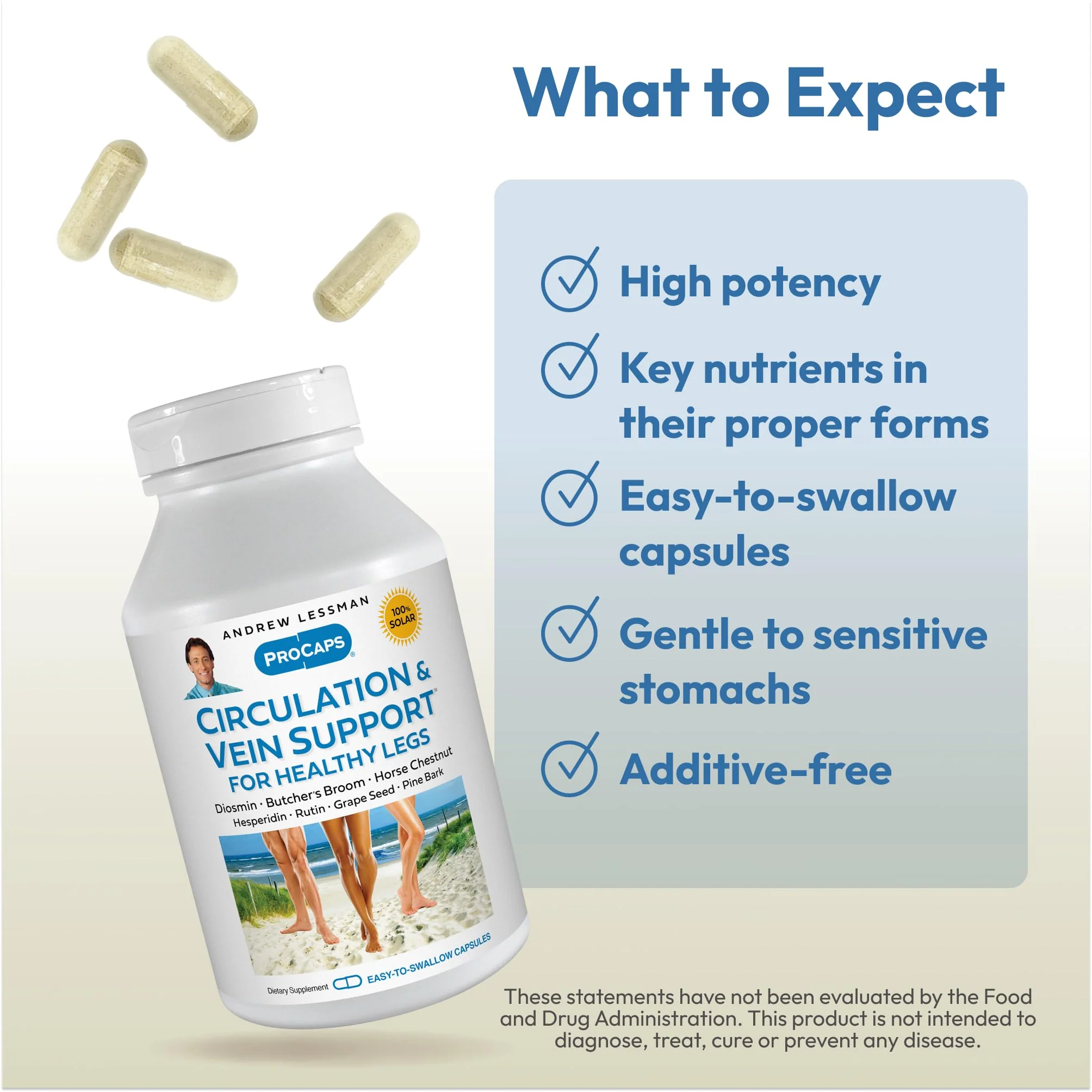 ANDREW LESSMAN Circulation, Vein Support for Healthy Legs 180 Capsules - High Bioactivity Diosmin, Butcher's Broom, Visibly Reduces Swelling and Discomfort in Feet, Ankles, Calves, Legs - Image 7