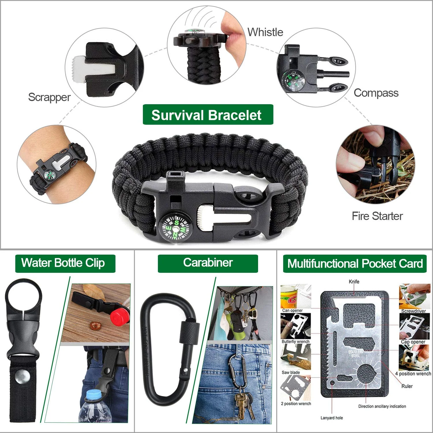 Angieast Survival Kit 35 in 1, First Aid Kit, Survival Gear, Survival Tool Gifts for Men Boyfriend Him Husband Christmas Camping, Hiking, Hunting, Fishing - Image 4