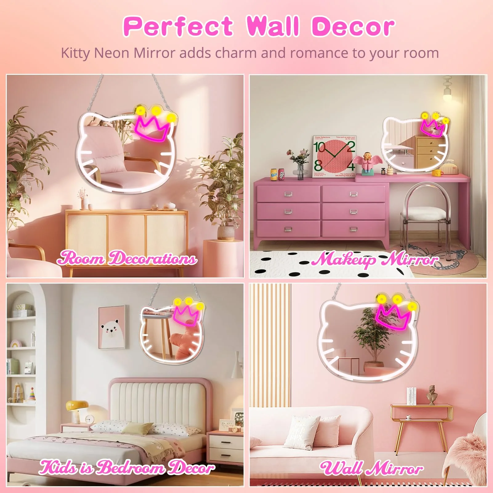 Anime Vanity Mirror with Neon Sign, 15.3 x 13.3 Inch USB Powered Makeup LED Mirror with Adjustable Brightness, Anime Style Room Wall Decor for Girls Teen Bedroom Women Children Gift Birthday Christmas - Image 4