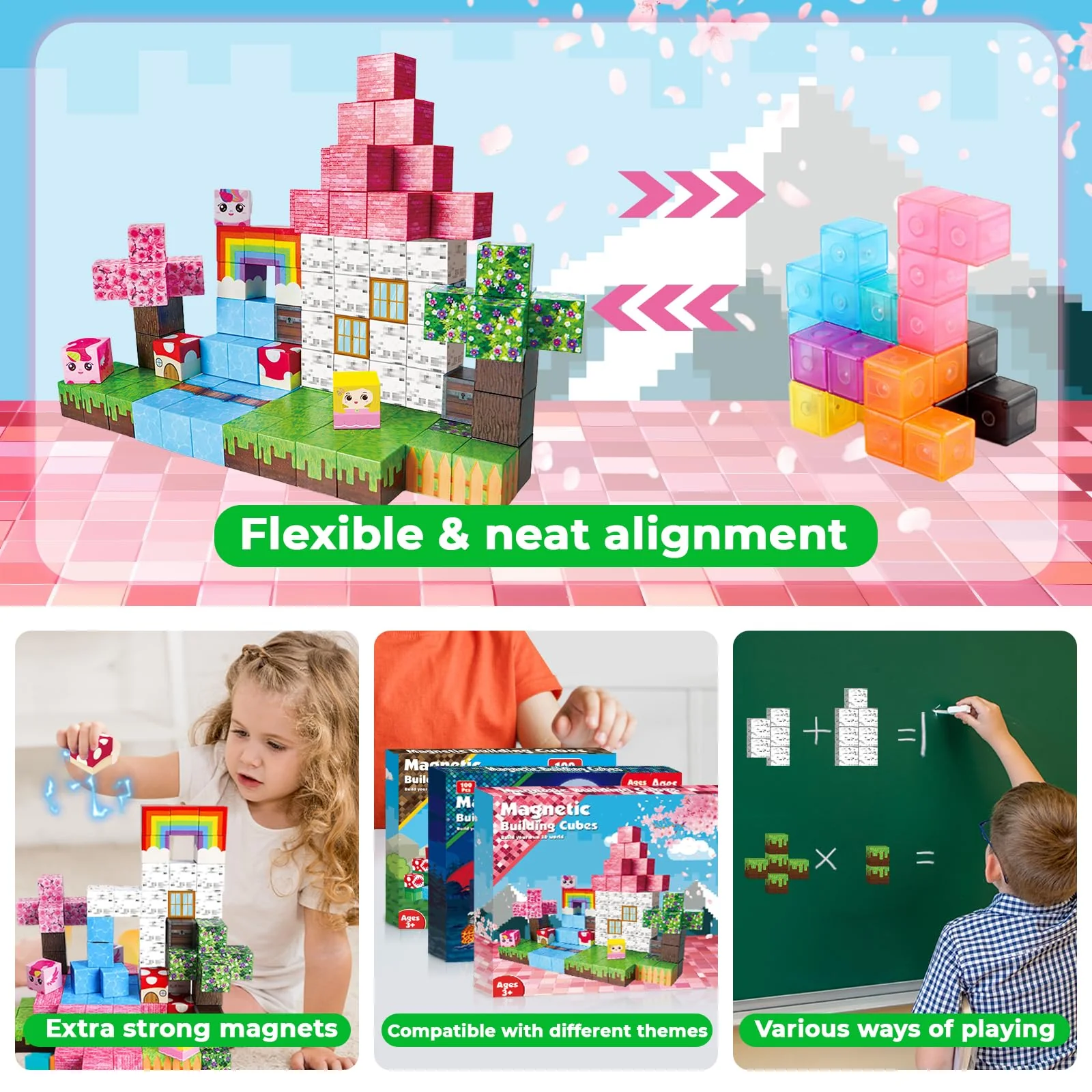 Annexfun Magnetic Blocks - 100PCS Building Blocks Unicorn Cubes - Toys for Montessori Toddler Christmas Birthday Gifts - STEM Sensory Toys for 3 4 9 10 Year Old Girl - Image 3