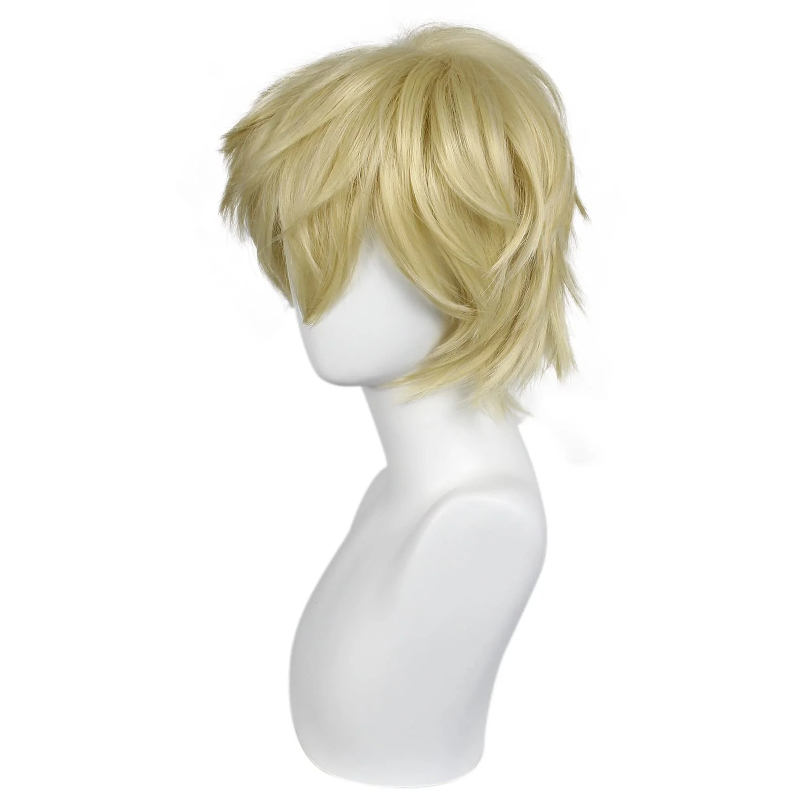 ANOGOL Hair Cap + Short Blonde Men's Wigs Golden Cosplay Wig Light Blonde Wigs Gilgamesh Blond Cosplay Wig for Halloween Christmas Event Costume Short Blonde Hair for Party - Image 5