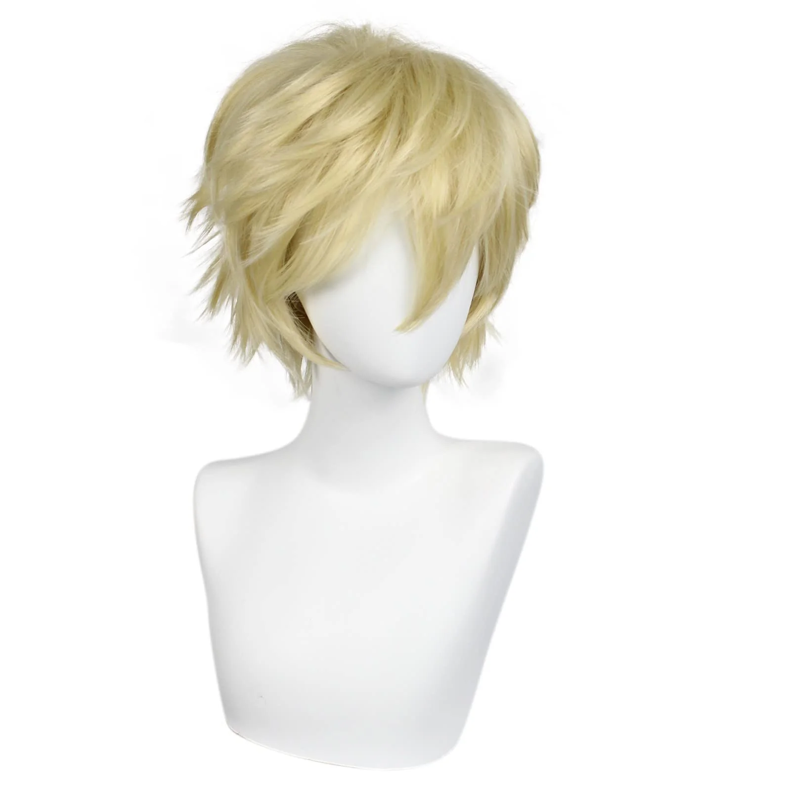 ANOGOL Hair Cap + Short Blonde Men's Wigs Golden Cosplay Wig Light Blonde Wigs Gilgamesh Blond Cosplay Wig for Halloween Christmas Event Costume Short Blonde Hair for Party - Image 7