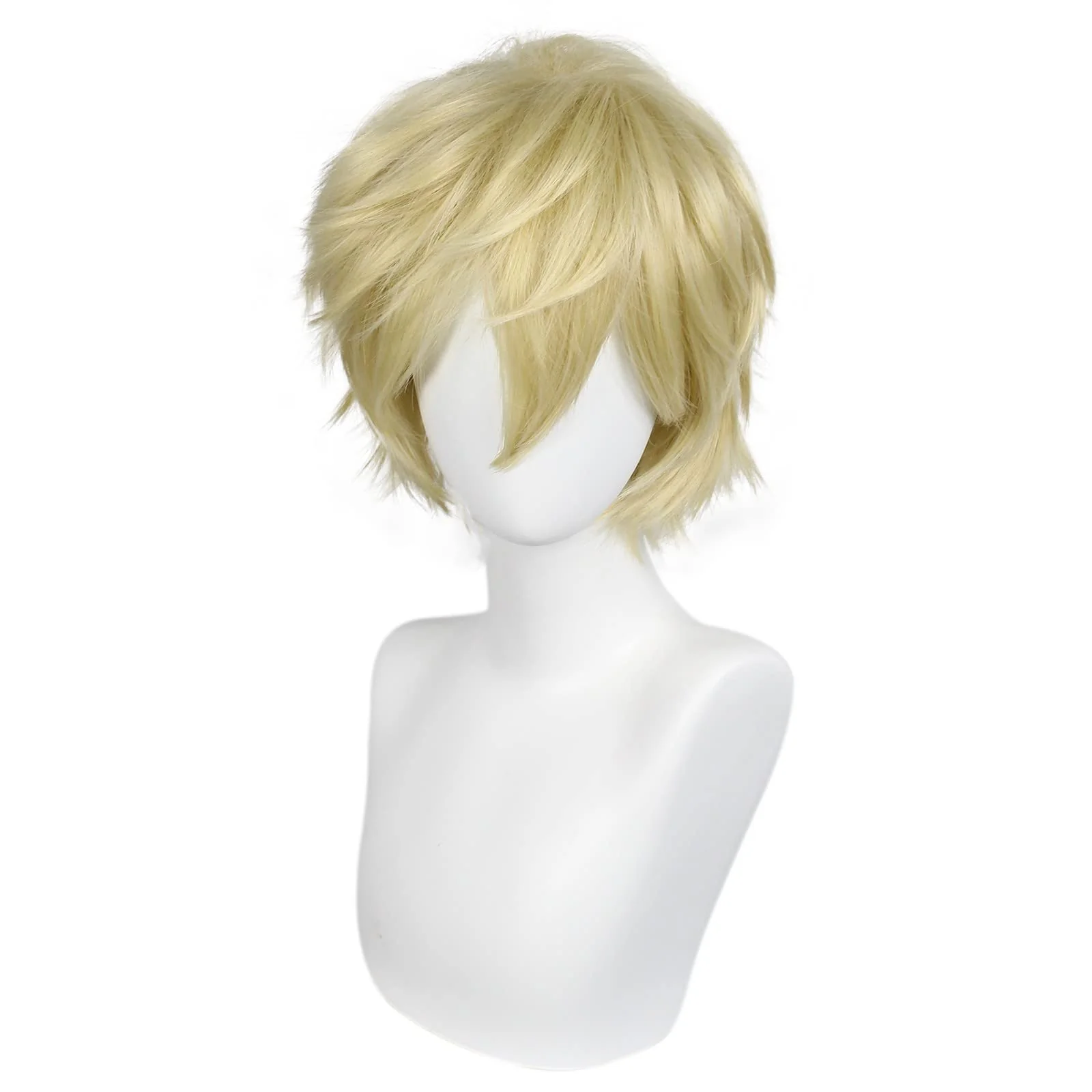 ANOGOL Hair Cap + Short Blonde Men's Wigs Golden Cosplay Wig Light Blonde Wigs Gilgamesh Blond Cosplay Wig for Halloween Christmas Event Costume Short Blonde Hair for Party - Image 8