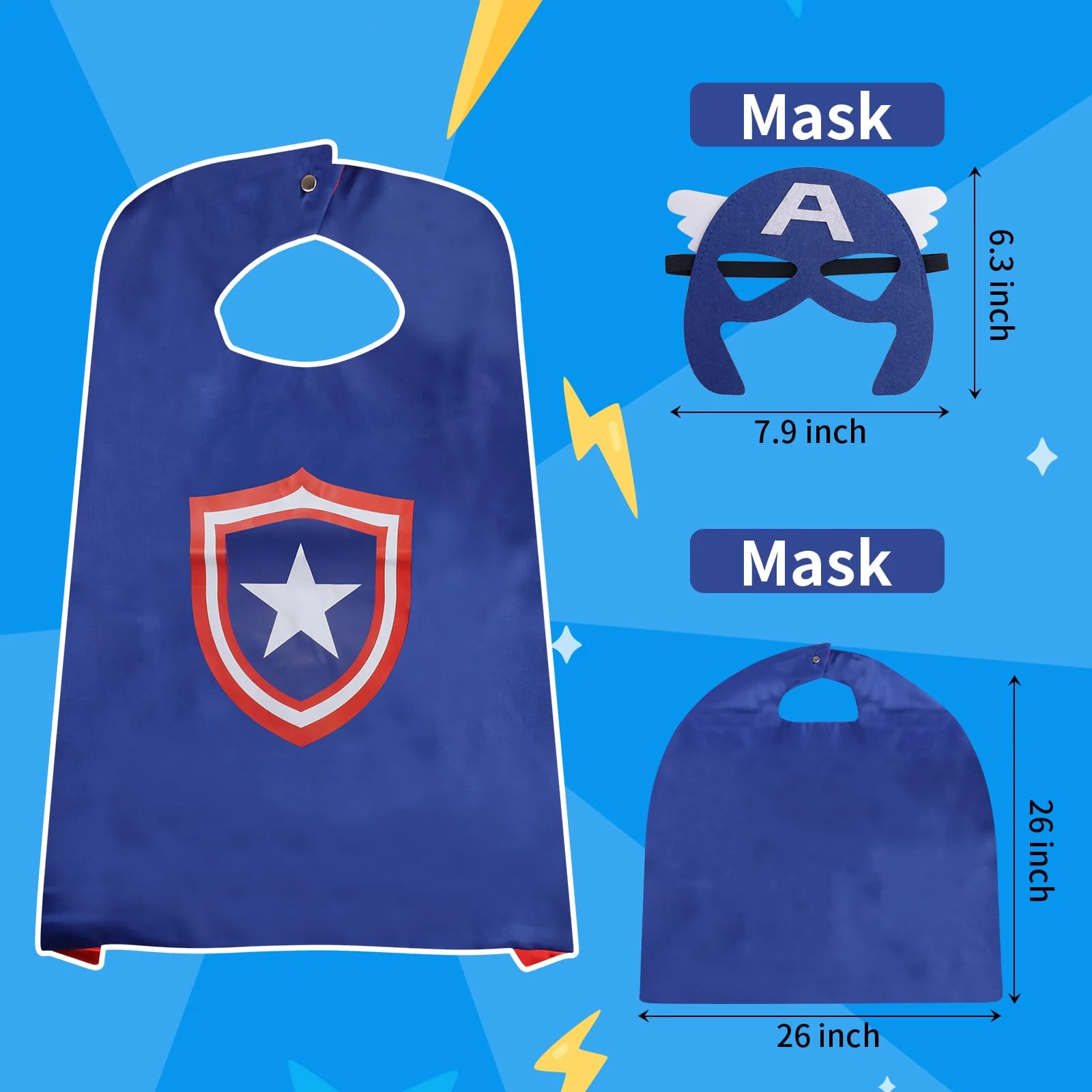 AnRuk Superhero Capes Set for Kids, Hero Caps and Masks for 3-12 Year Old Boys and Girls, Cartoon Dress Up for Holiday Halloween, Costumes Party Supplies Christmas and Brithday Gifts. - Image 7