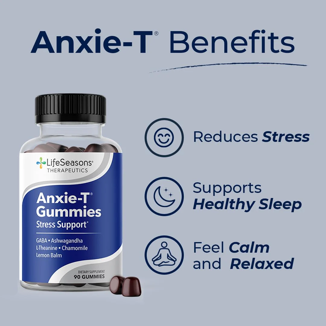 Anxie-T - Stress Relief Gummy - Vitamin Supplement for Mood & Mental Focus Support - Feel Calm and Relaxed - Rapidly Eases Tension - Ashwagandha, GABA & L-Theanine - 90 Gummies - Image 6