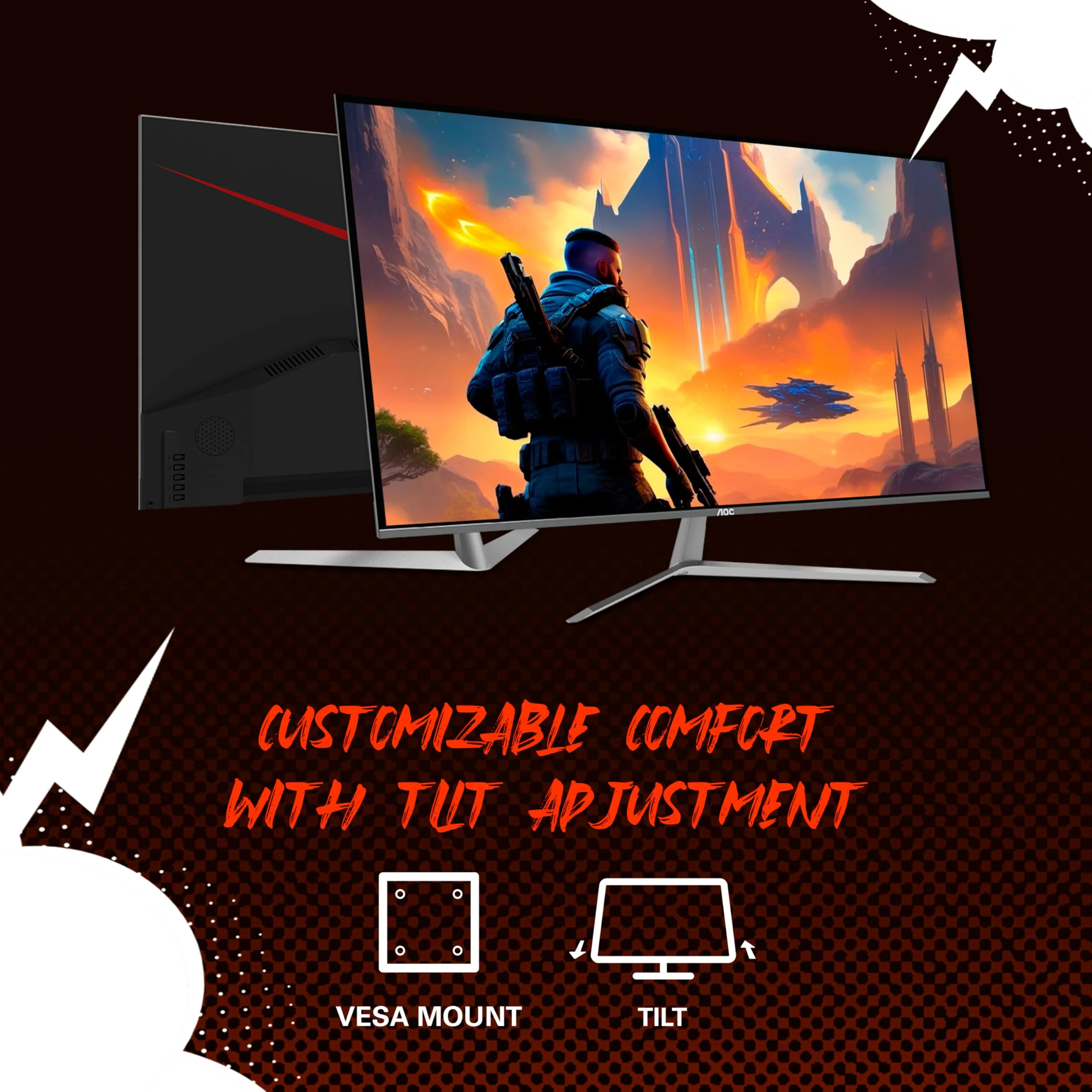 AOC Q32G11ZNE 32" Frameless Gaming Monitor QHD 2560 x 1440, 240Hz, 0.5ms Response time, HDR Ready, Console Gaming Ready, 3-Year Zero Dead Pixel Guarantee, Black - Image 3