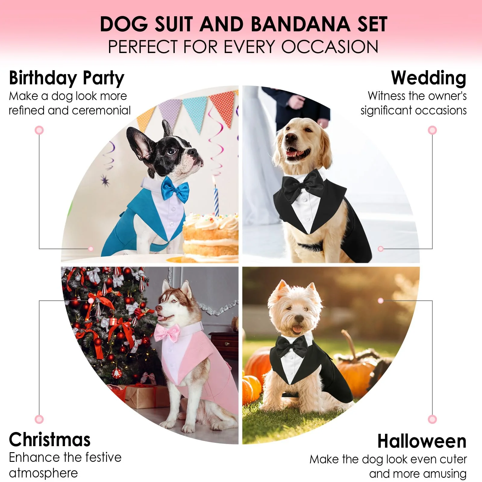 AOFITEE Dog Tuxedo Formal Dog Suit and Bandana Set, Gentle Dogs Wedding Party Suit Bow Tie Shirt, Tuxedo for Small Dogs Costume Outfit with Detachable Bowtie Collar for Christmas Halloween Dress Up - Image 3