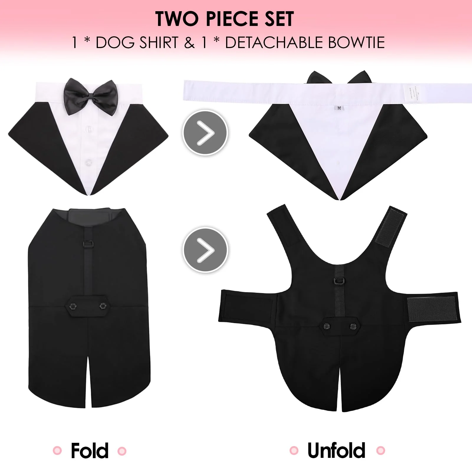 AOFITEE Dog Tuxedo Formal Dog Suit and Bandana Set, Gentle Dogs Wedding Party Suit Bow Tie Shirt, Tuxedo for Small Dogs Costume Outfit with Detachable Bowtie Collar for Christmas Halloween Dress Up - Image 5