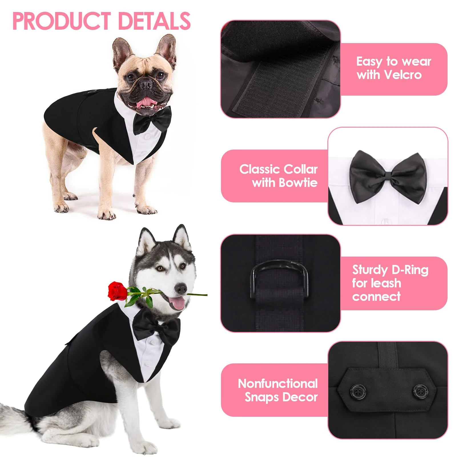 AOFITEE Dog Tuxedo Formal Dog Suit and Bandana Set, Gentle Dogs Wedding Party Suit Bow Tie Shirt, Tuxedo for Small Dogs Costume Outfit with Detachable Bowtie Collar for Christmas Halloween Dress Up - Image 6