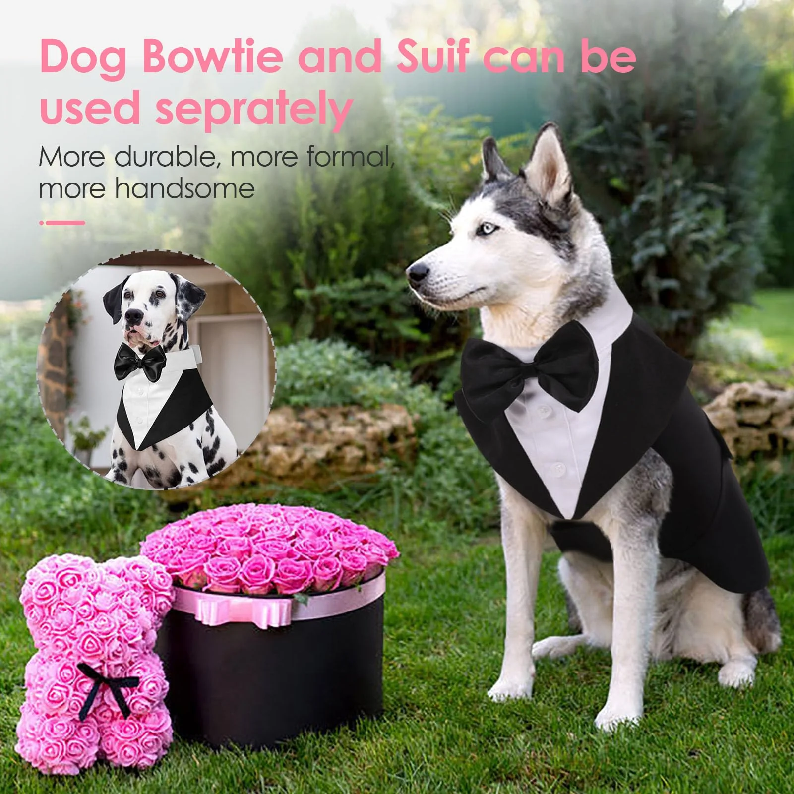 AOFITEE Dog Tuxedo Formal Dog Suit and Bandana Set, Gentle Dogs Wedding Party Suit Bow Tie Shirt, Tuxedo for Small Dogs Costume Outfit with Detachable Bowtie Collar for Christmas Halloween Dress Up - Image 7