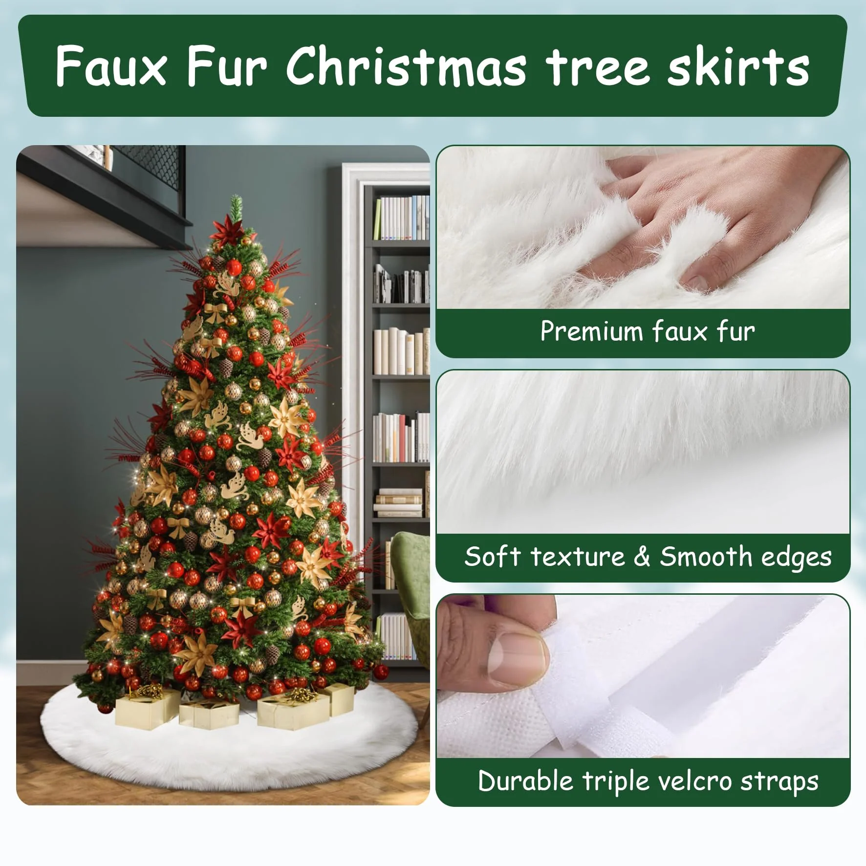 AOGU 48 Inch Faux Fur Christmas Tree Skirt White Plush Skirt for Merry Christmas Party Christmas Tree Decoration - Image 6