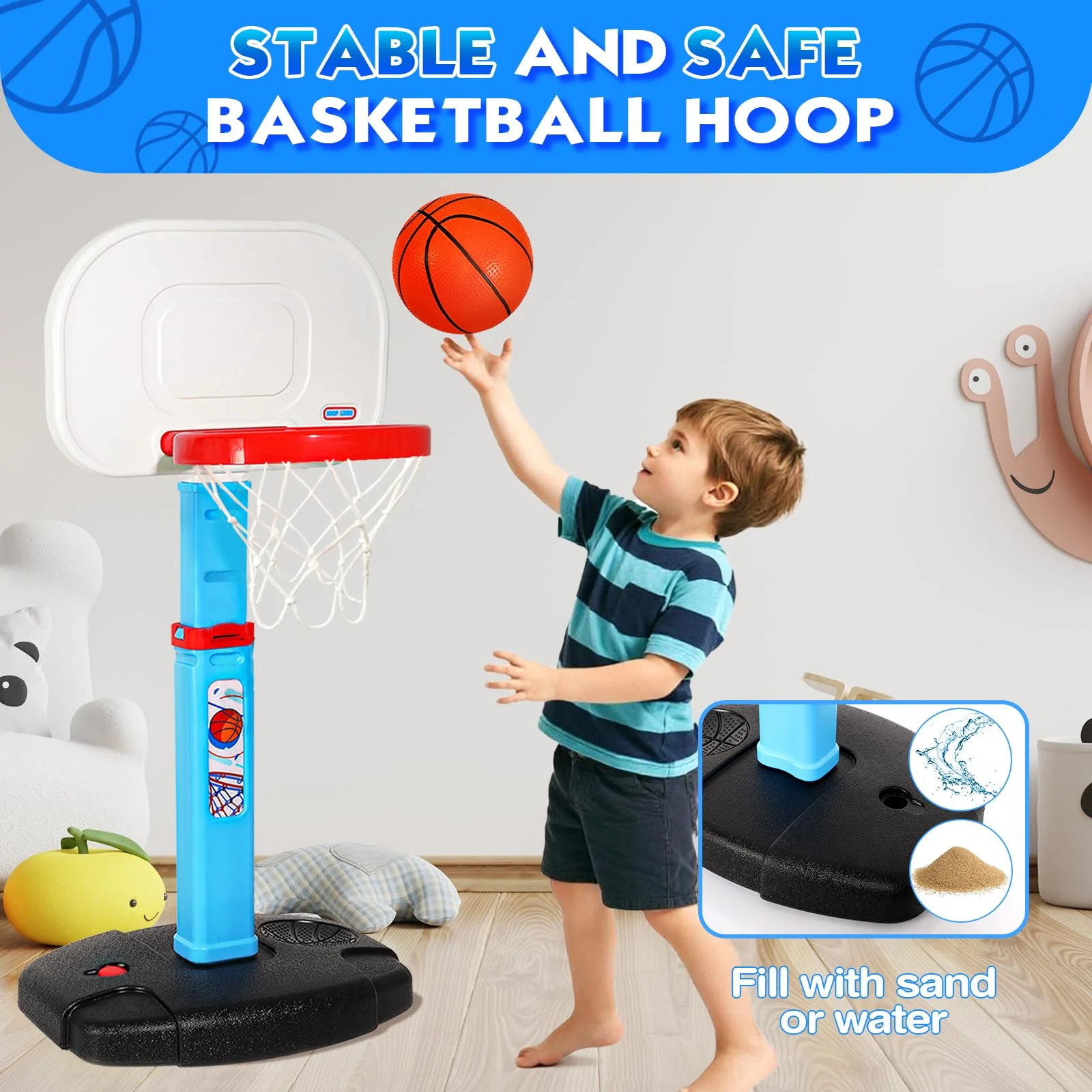 AOKESI Toddler Basketball Hoop Indoor for Age 1-3, Adjustable Mini Basketball Hoop, Kids Basketball Goal Outdoor Sport Poolside Game Birthday Christmas Toys Gifts for Baby Boys Girls 2 3 4 5 - Image 5