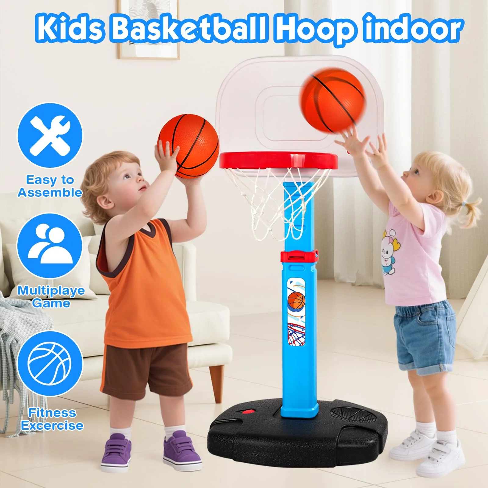 AOKESI Toddler Basketball Hoop Indoor for Age 1-3, Adjustable Mini Basketball Hoop, Kids Basketball Goal Outdoor Sport Poolside Game Birthday Christmas Toys Gifts for Baby Boys Girls 2 3 4 5 - Image 8