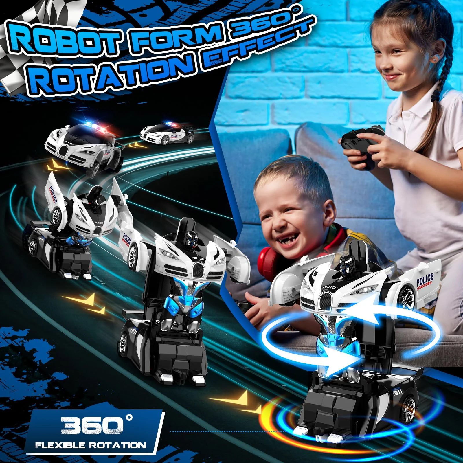 AONEPTR Remote Control Car, One-Click Becoming Robot Transforming Toys Car for Boys, Smooth Deformation, Demo Mode, 360° Rotation, Easy to Use, 2.4GHZ, LED Light, RC Cars for Christmas, Kids, White - Image 7