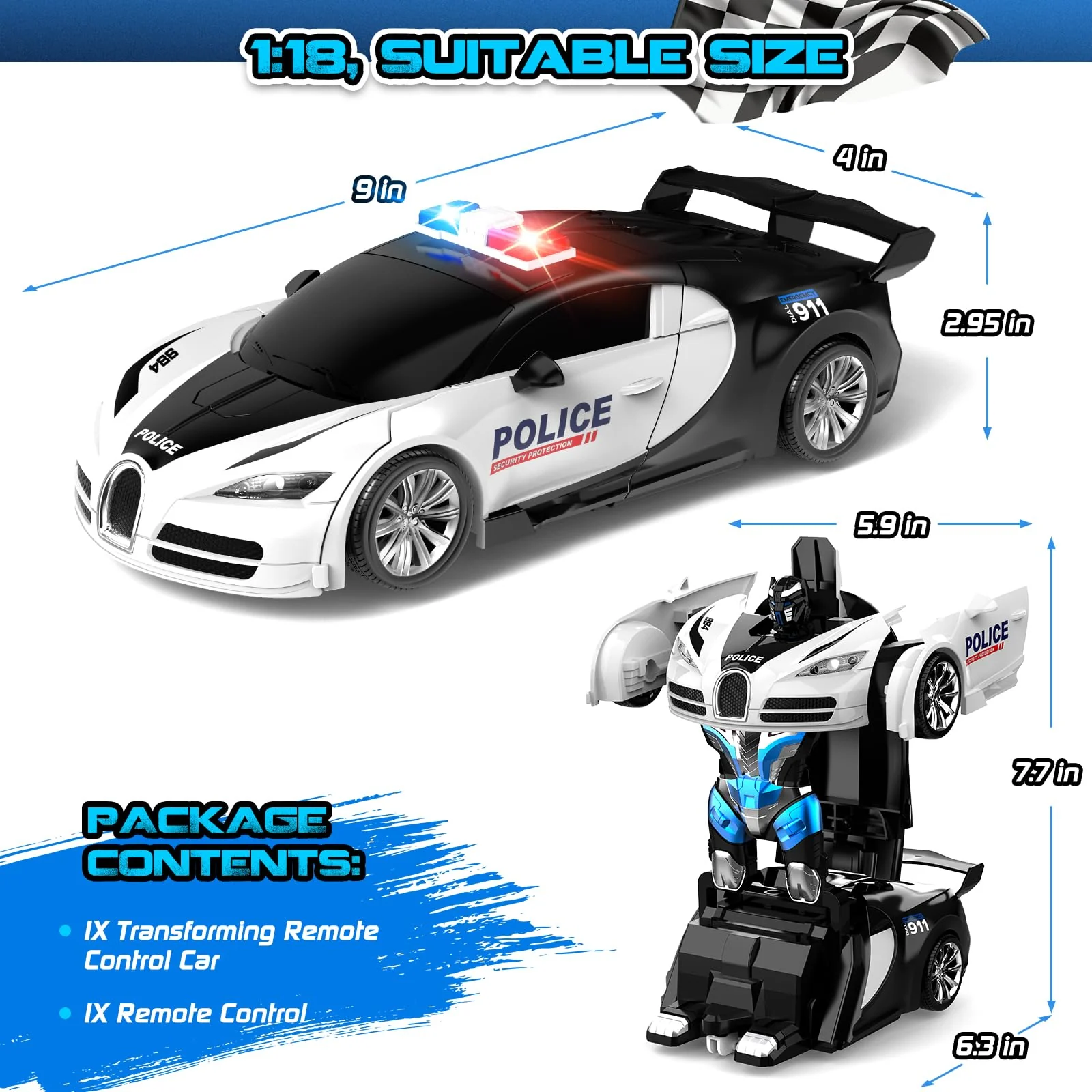 AONEPTR Remote Control Car, One-Click Becoming Robot Transforming Toys Car for Boys, Smooth Deformation, Demo Mode, 360° Rotation, Easy to Use, 2.4GHZ, LED Light, RC Cars for Christmas, Kids, White - Image 9