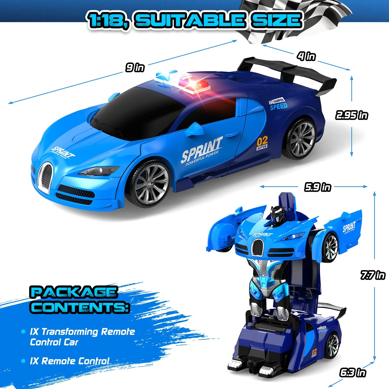 AONEPTR Remote Control Car, One-Click Becoming Robot Transforming Toys Car for Boys, Smooth Deformation, Demo Mode, 360° Rotation, Easy to Use, 2.4GHZ, with LED Lights, RC Cars for Christmas, Kids - Image 2