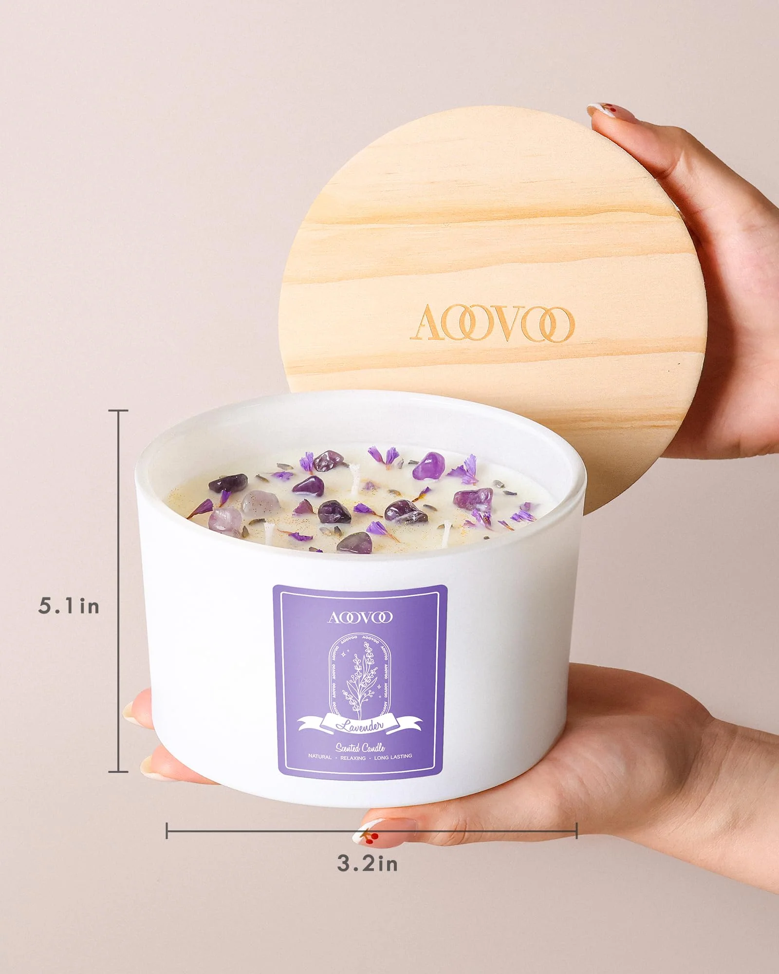 AOOVOO Lavender Scented Candles for Women - 20oz 3 Wick Soy Candles for Home Scented, Aromatherapy Candle with Crystals Inside, Birthday Gifts Christmas Candle for Women Mom - Image 7