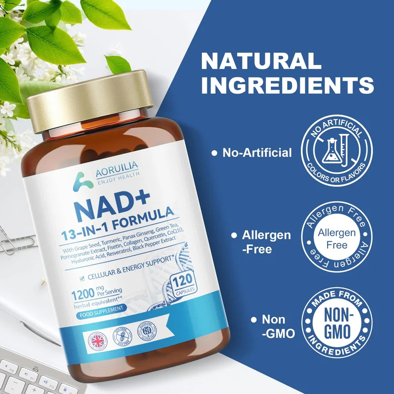 Aoruilia NAD Supplements 1200mg, NAD+ 13 in 1 Superior Antioxidant Blend with Max Absorption for Cellular Energy and Healthy Aging Support, 120 Capsules - Image 6