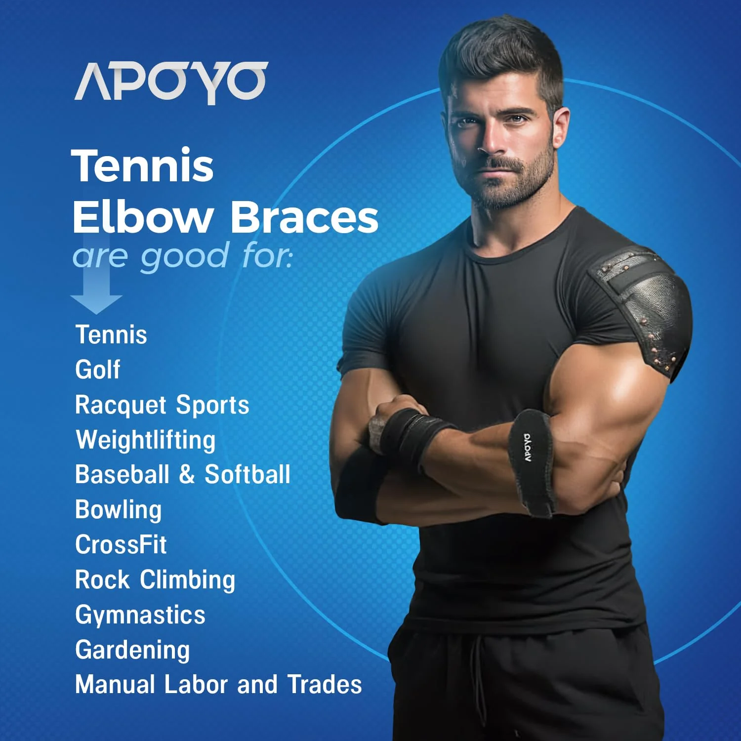 APOYO Tennis Elbow Brace, Elbow Brace for Tendonitis and Tennis Elbow Strap, Counterforce Arm Band for Tendon Relief for Men & Women - Image 2