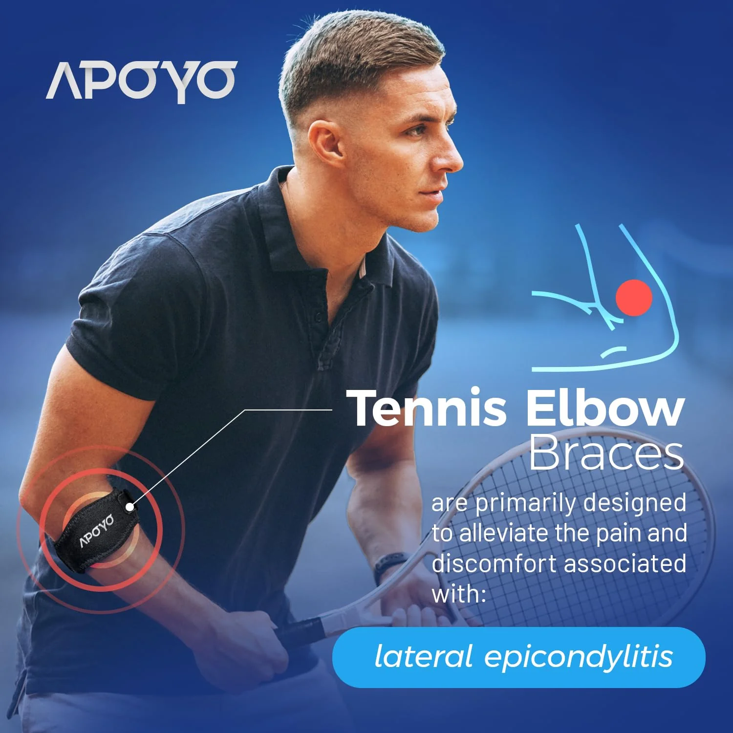 APOYO Tennis Elbow Brace, Elbow Brace for Tendonitis and Tennis Elbow Strap, Counterforce Arm Band for Tendon Relief for Men & Women - Image 3