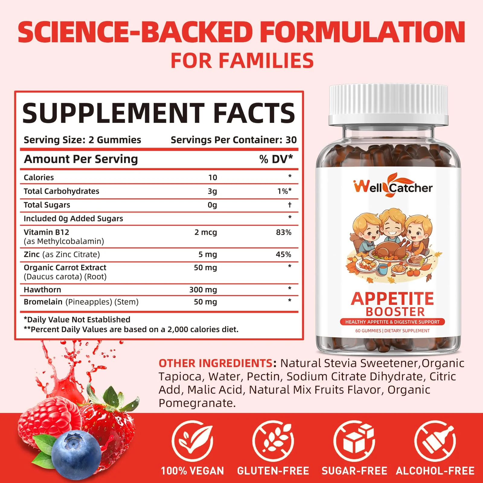 Appetite Booster Gummies for Kids Adults: Appetite Support Supplement with Bromelain Hawthorn Zinc Vitamin B12 for Healthy Digestive & Nutritional Balance, Sugar Free Mixed Fruit Flavor Vegan 30 Days - Image 7