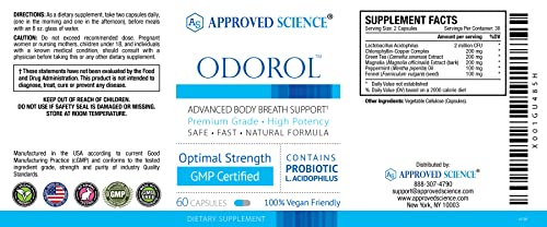 Approved Science Odorol - 60 Capsules - Freshen Bad Breath and Body Odor - Contains L.acidophilus, Green Tea, Magnolia Bark, Peppermint Oil, and Fennel - All Natural, Vegan Friendly, Non-GMO - Image 2