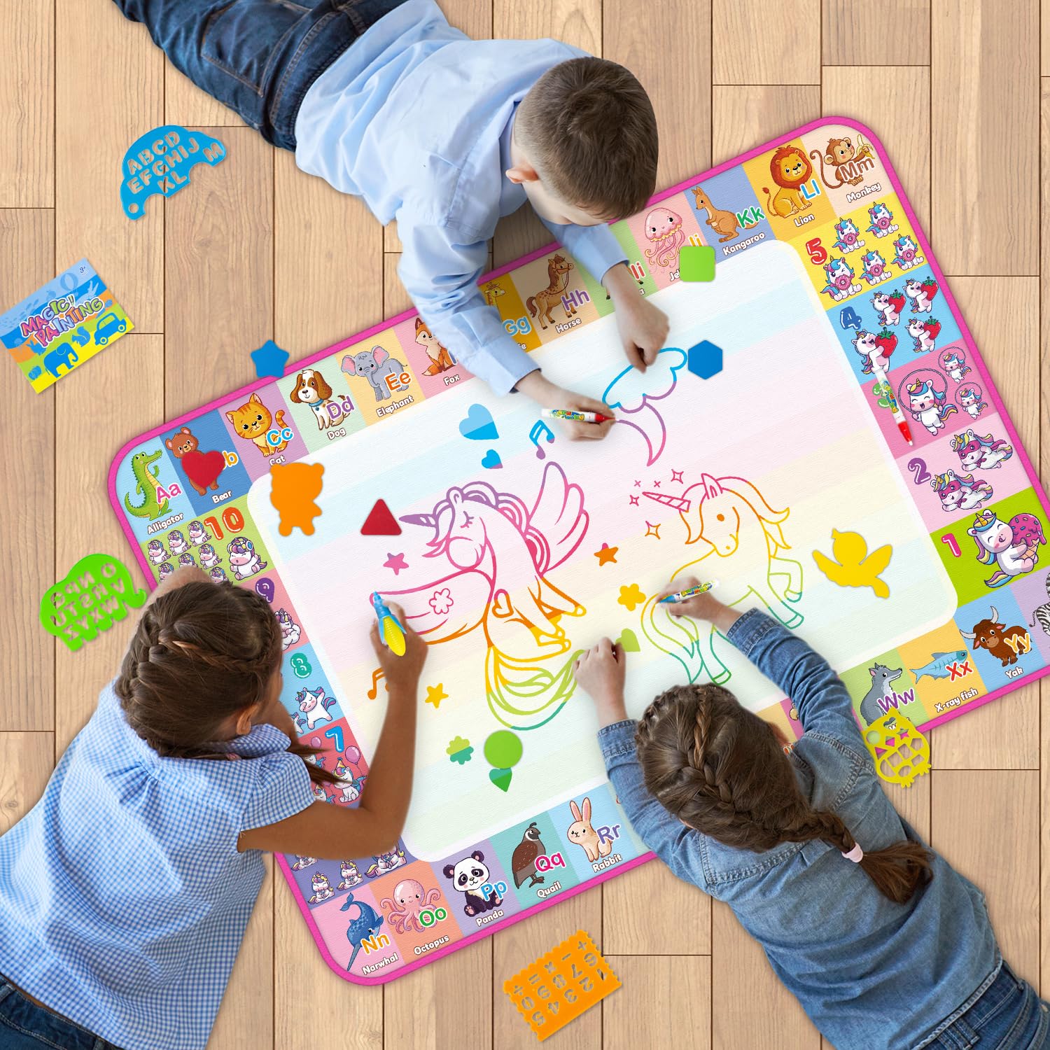 Aqua Water Doodle Mat - Kids Drawing Mat Toddlers Educational Toys for Age 3 4 5 6 7 8 Year Old Boys Girls Gifts - Neon Color Mat Doodle Board Writing Drawing Toys Holiday Christmas Birthday Gifts - Image 2
