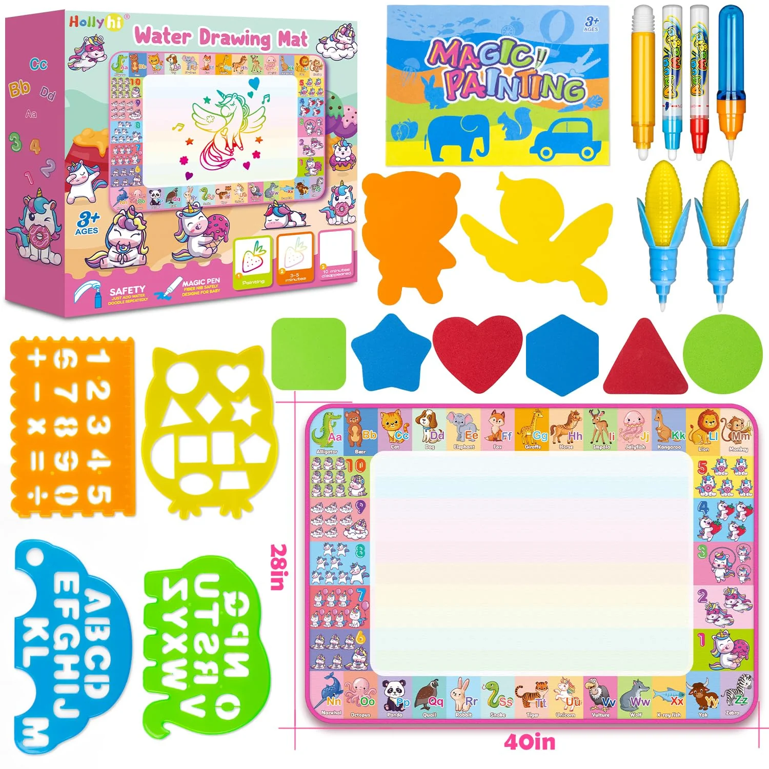 Aqua Water Doodle Mat - Kids Drawing Mat Toddlers Educational Toys for Age 3 4 5 6 7 8 Year Old Boys Girls Gifts - Neon Color Mat Doodle Board Writing Drawing Toys Holiday Christmas Birthday Gifts - Image 3
