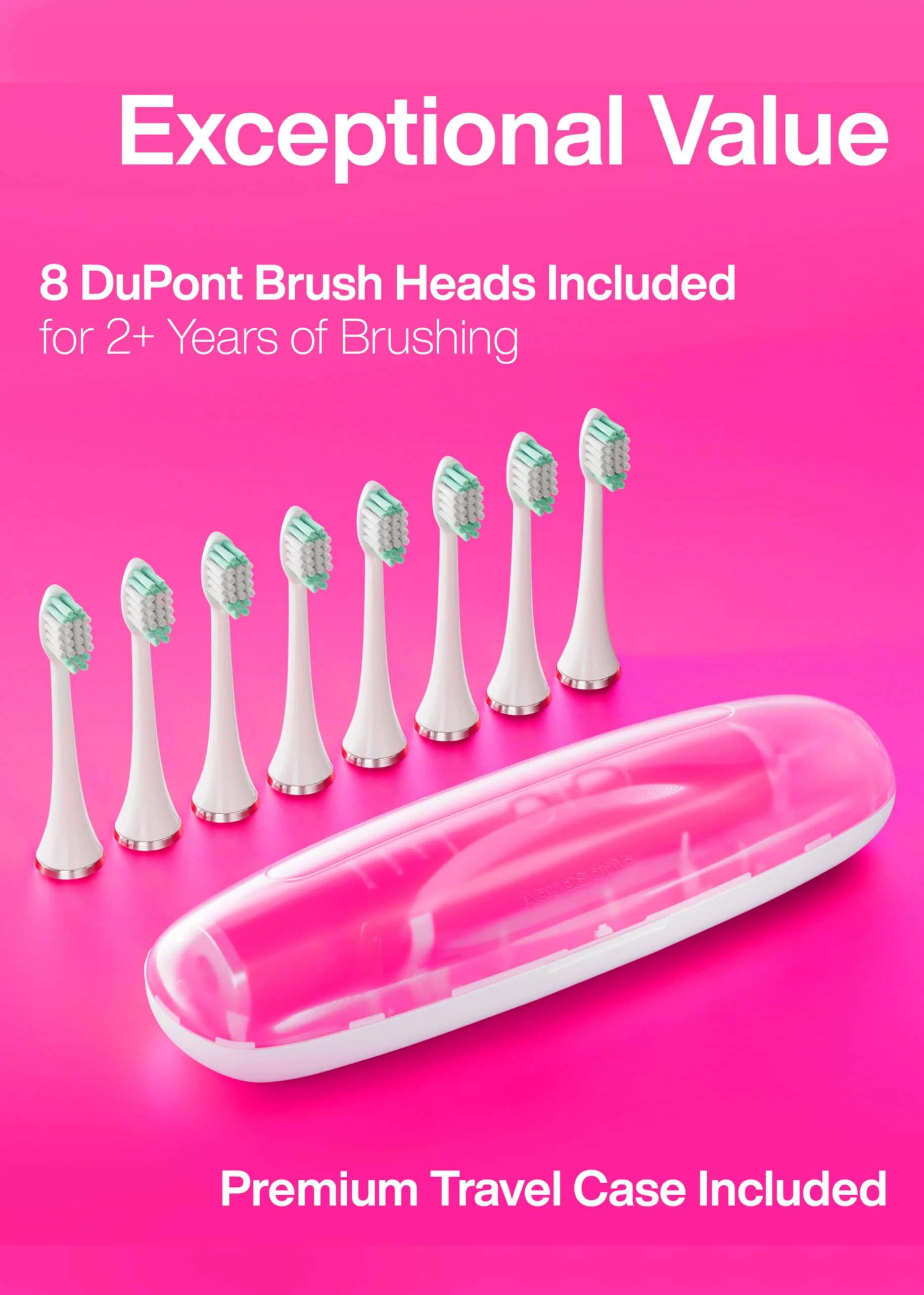Aquasonic Vibe Series Ultra-Whitening Toothbrush – ADA Accepted Electric Toothbrush - 8 Brush Heads & Travel Case – 40,000 VPM Motor & Wireless Charging - 4 Modes w Smart Timer – Electric Pink - Image 4