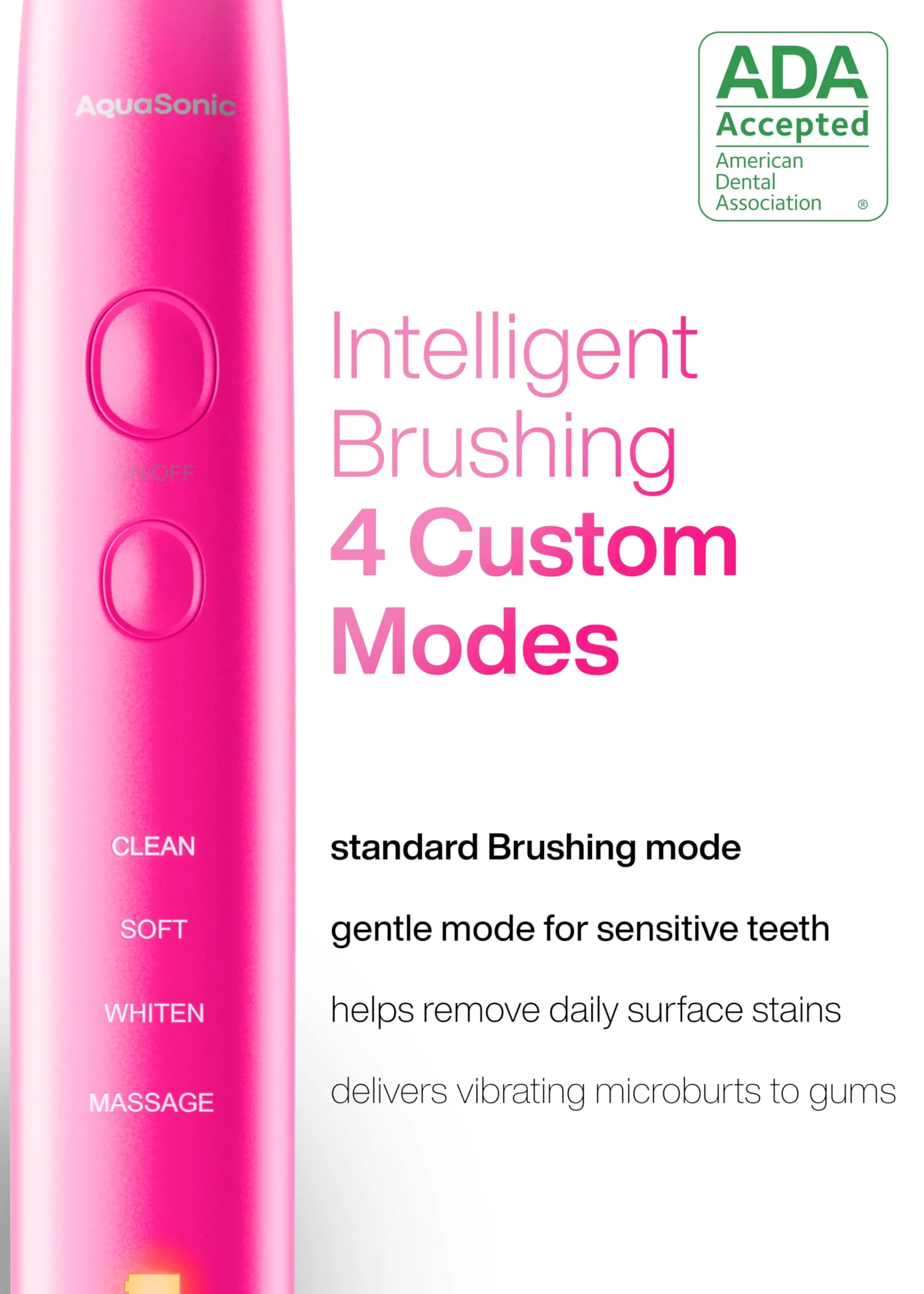 Aquasonic Vibe Series Ultra-Whitening Toothbrush – ADA Accepted Electric Toothbrush - 8 Brush Heads & Travel Case – 40,000 VPM Motor & Wireless Charging - 4 Modes w Smart Timer – Electric Pink - Image 5